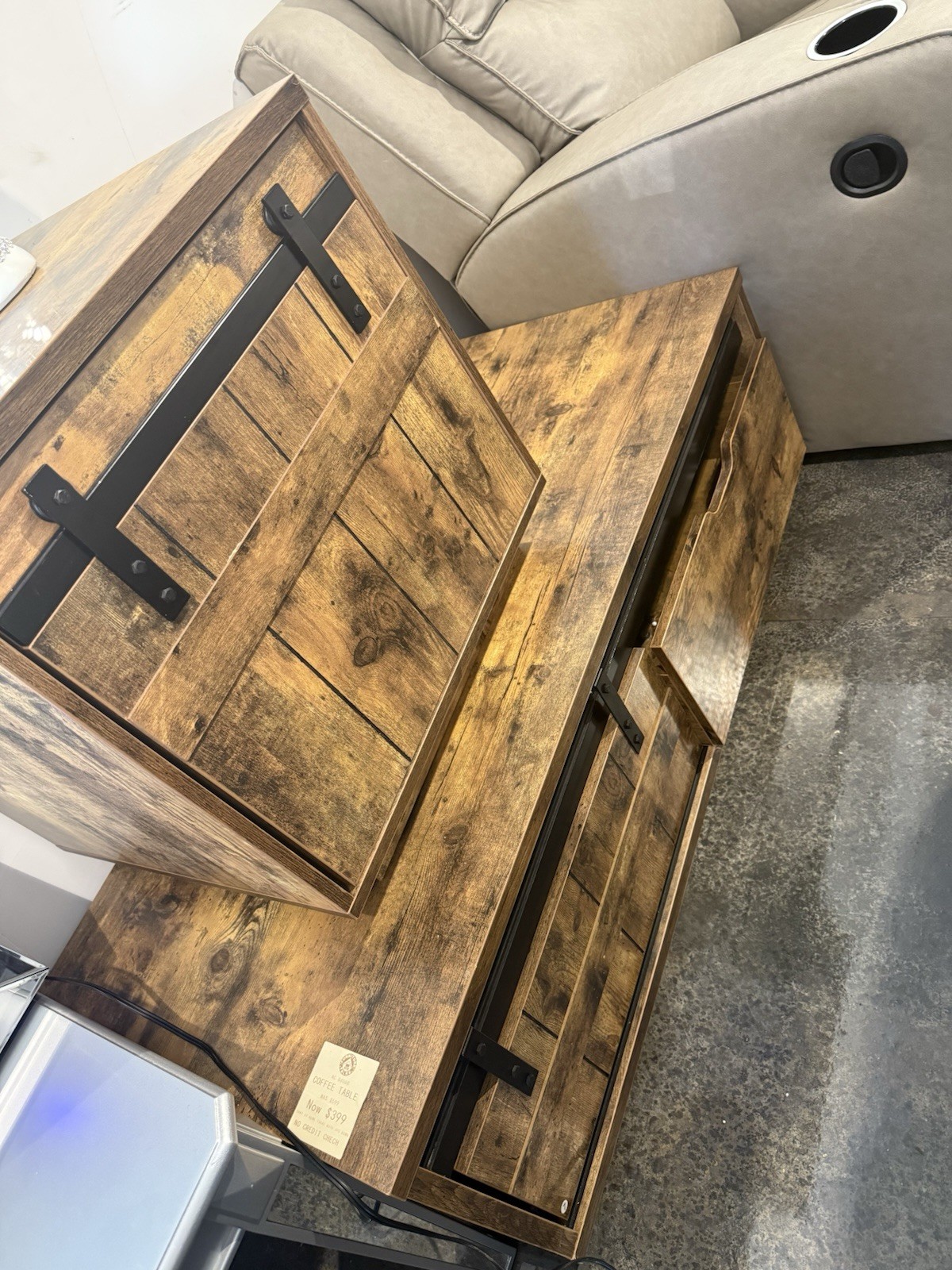 Wood and Metal Storage Chest with Drawer, Vintage Brown Black for Living Room