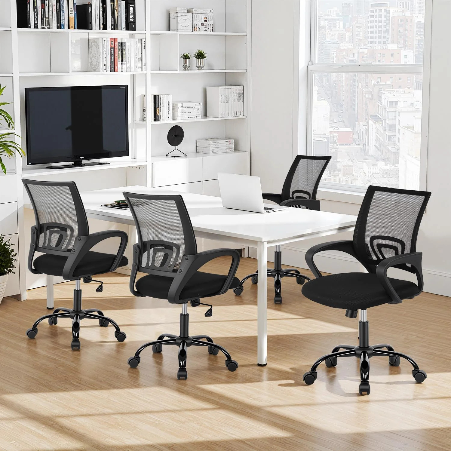Ergonomic Home Office Chair, Adjustable Lumbar Support and Height, with Arms, Bl