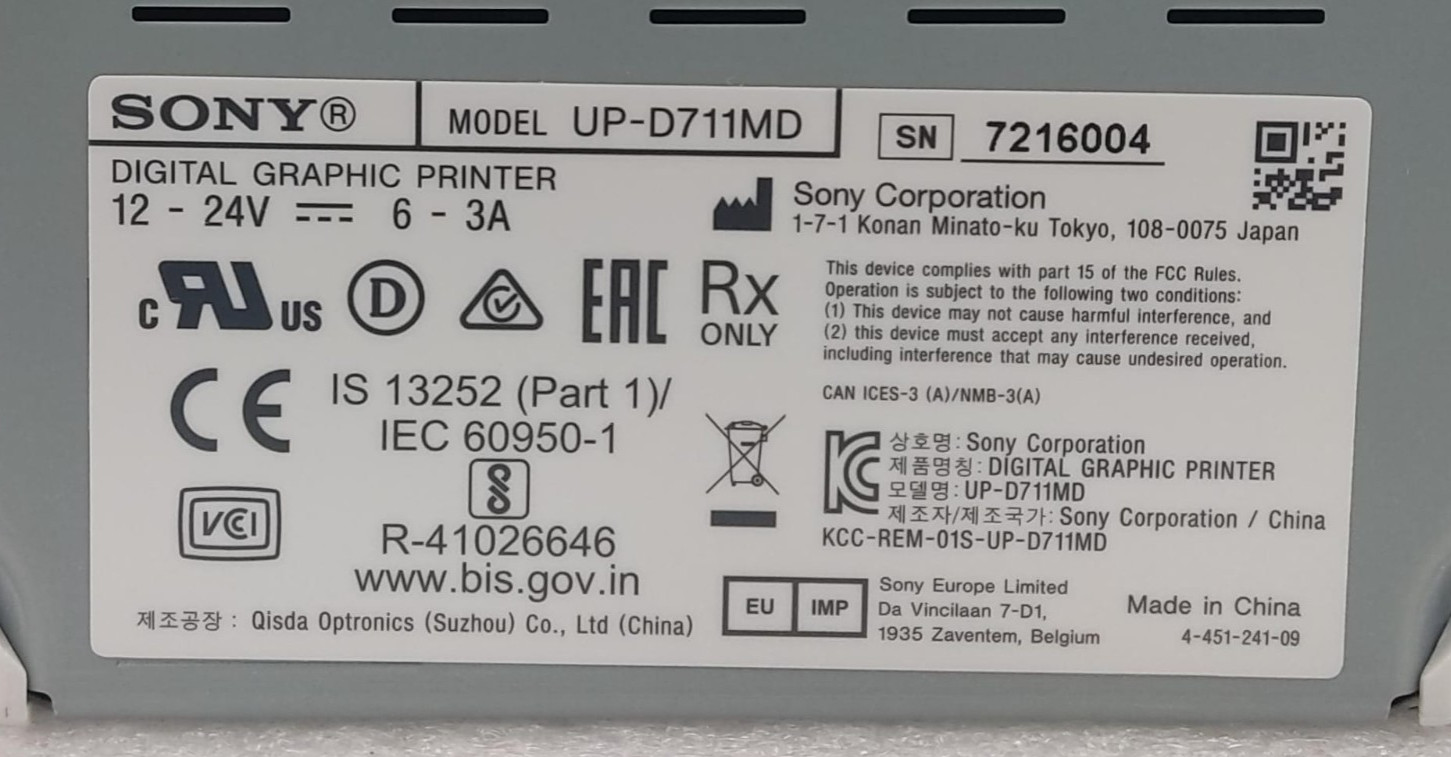 SONY UP-D711MD Thermal Digital Graphic Printer