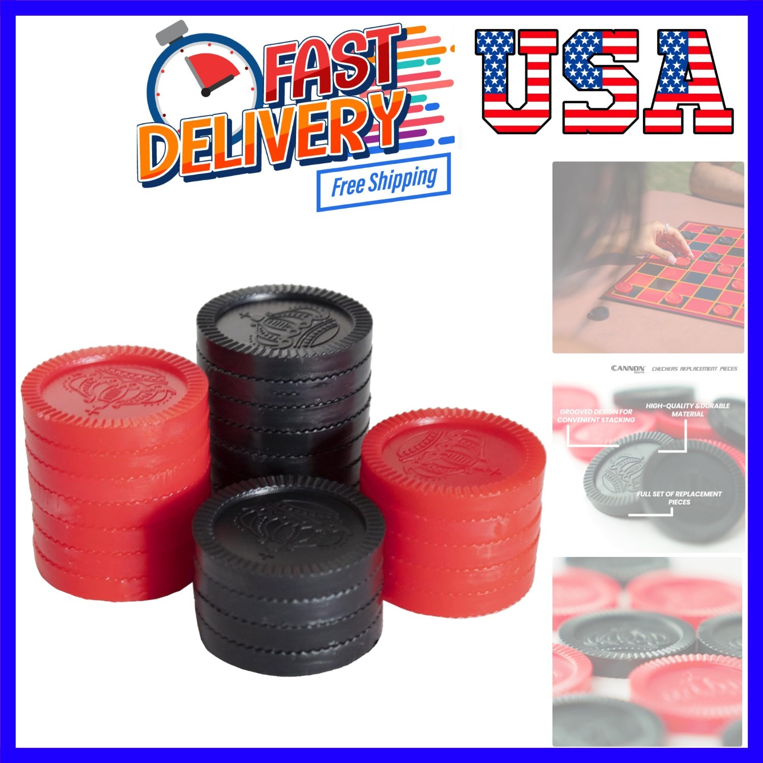 Checkers Replacement Pieces - 24 Pack Checkers Pieces 12 Black, 12 Red - Plas...