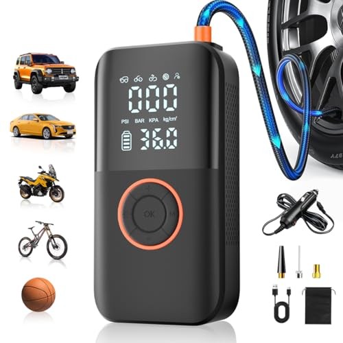Tire Inflator Portable Air Compressor, 150PSI Cordless Tire Pump, 12V DC Black
