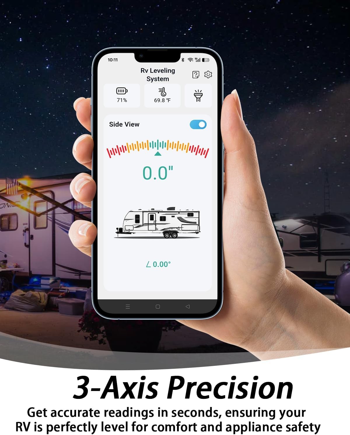 Wireless RV Leveling System - User-Friendly Phone App with Real-Time Precise Lev