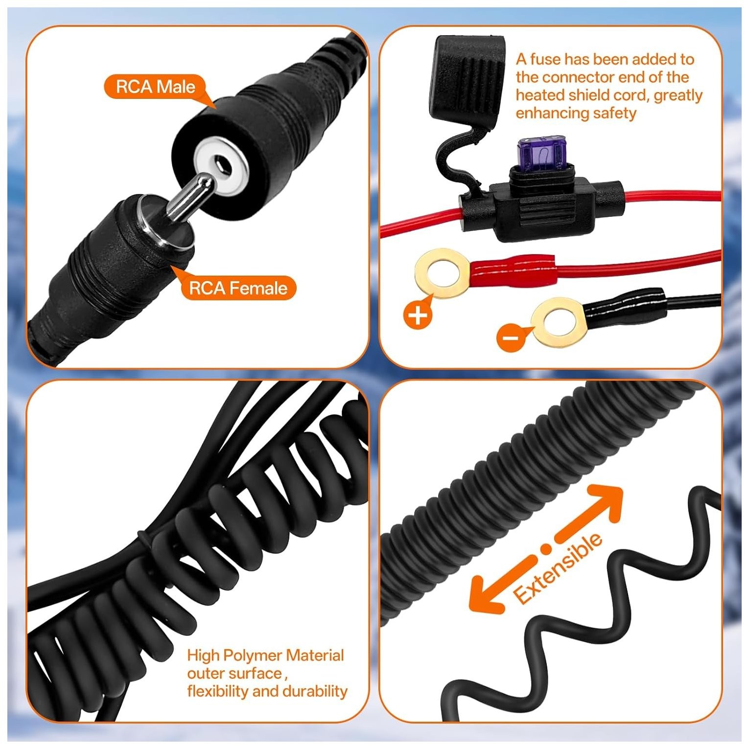 Snowmobile Helmet Heated Shield Cord, RCA Plug Heated Cord for Heated Most Elect