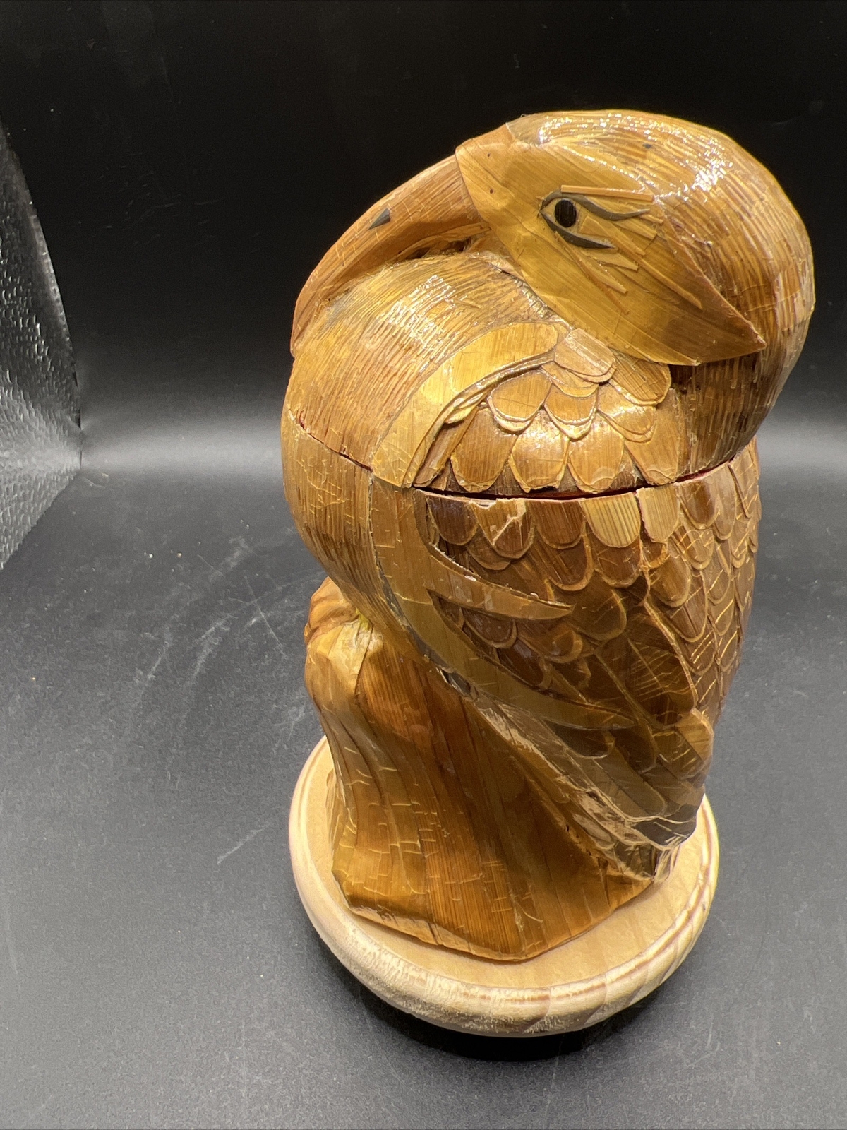 Hand Carved Eagle On Log Lined Trinket Box