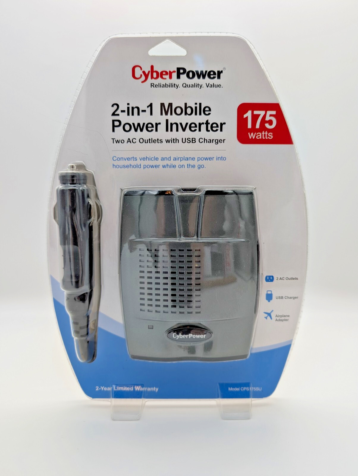 Cyberpower CPS175SU DC 175W 2-in-1 Mobile Power Inverter 2 AC & 1 USB Charger