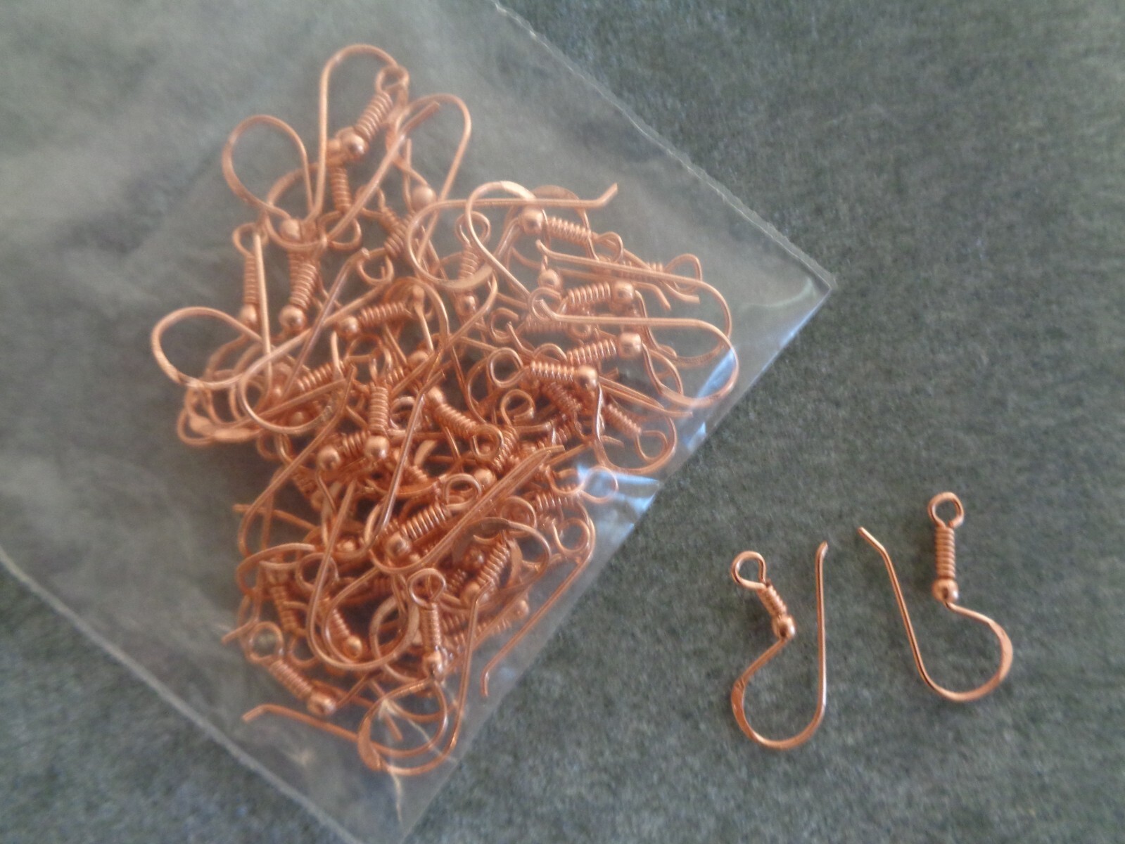 Ear wire, copper, 23mm flat fishhook with coil and 2-3mm ball, Pkg. of 25 pairs