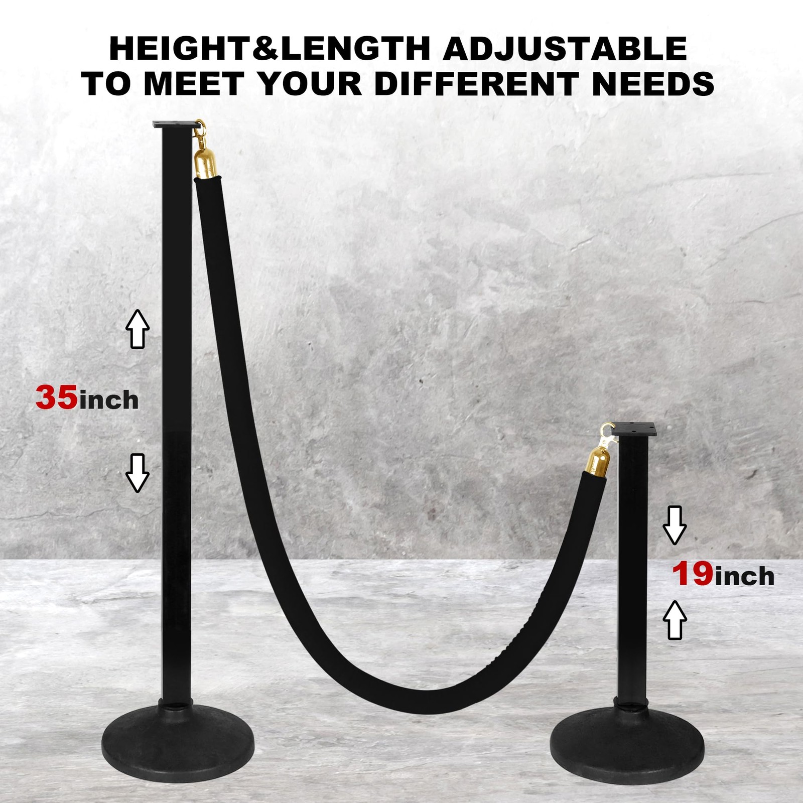 2 Pack Stanchions Post with Velvet Rope, Crowd Control Stanchions, Queue Pole fo