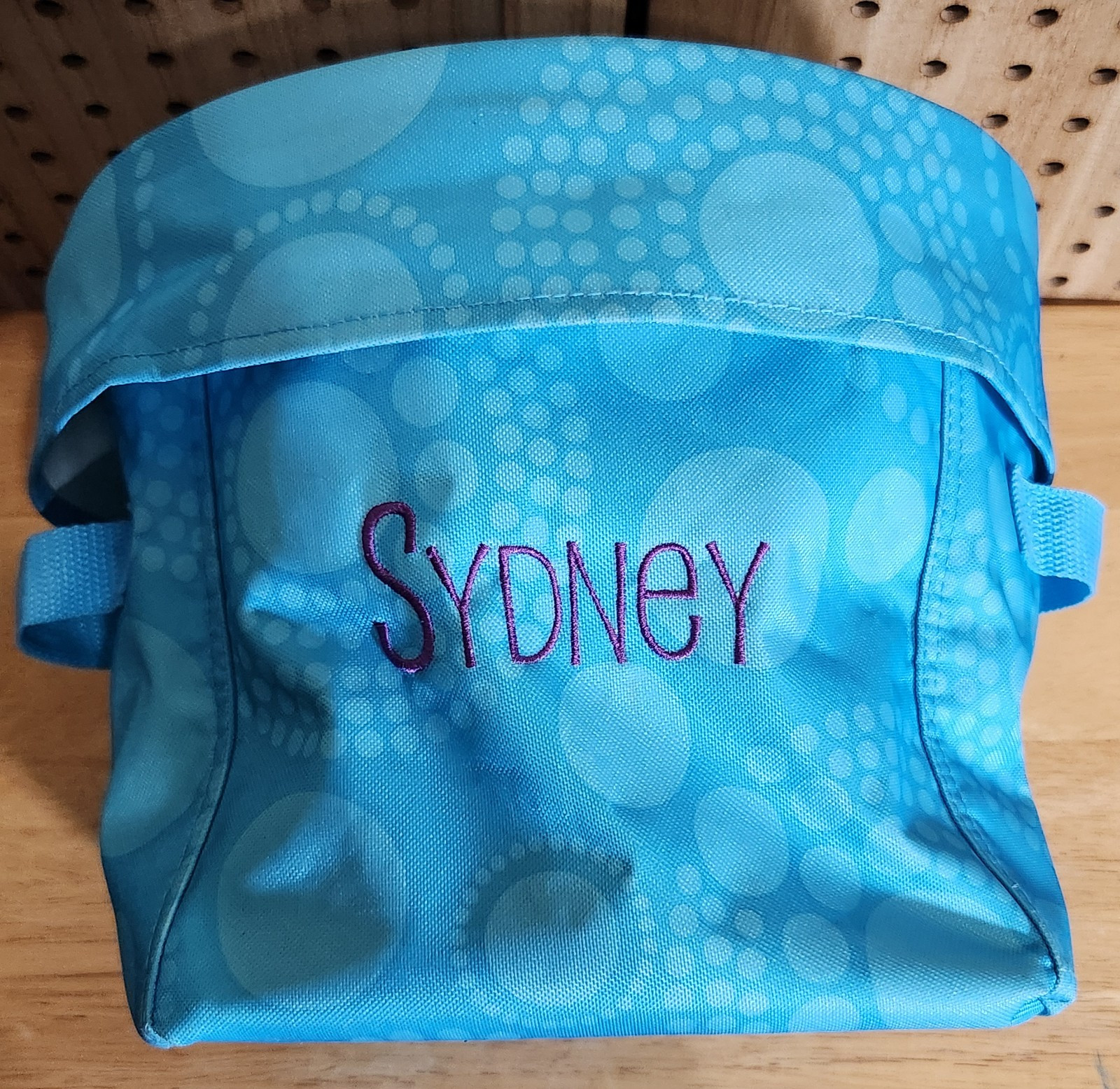 31 Thirty One 9" Large Round Utility Collapsible Bin Aqua Circle Spirals Blue