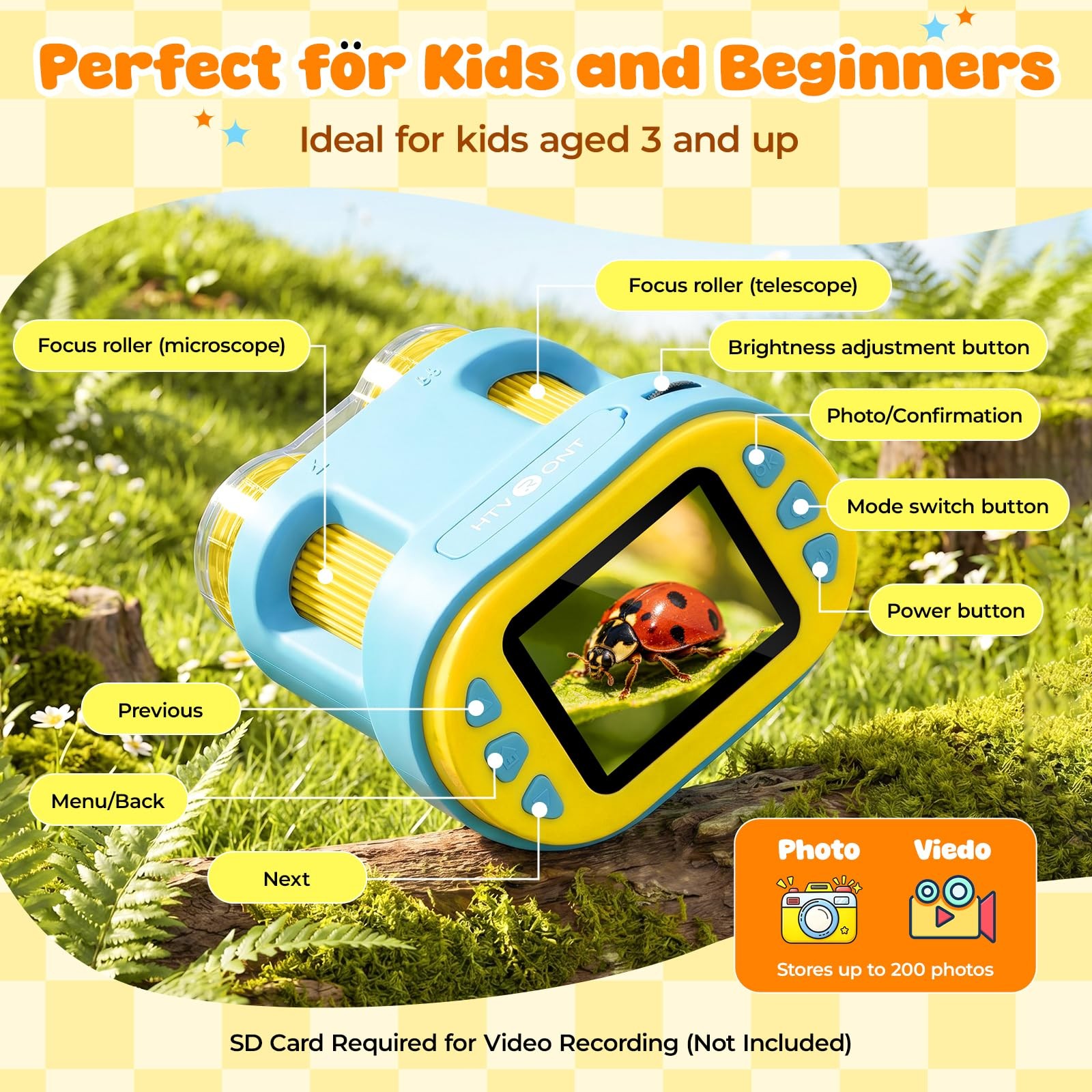Handheld Microscope for Kids - HTVRONT 1000X Digital Microscope 4K 2.0 Inch HD