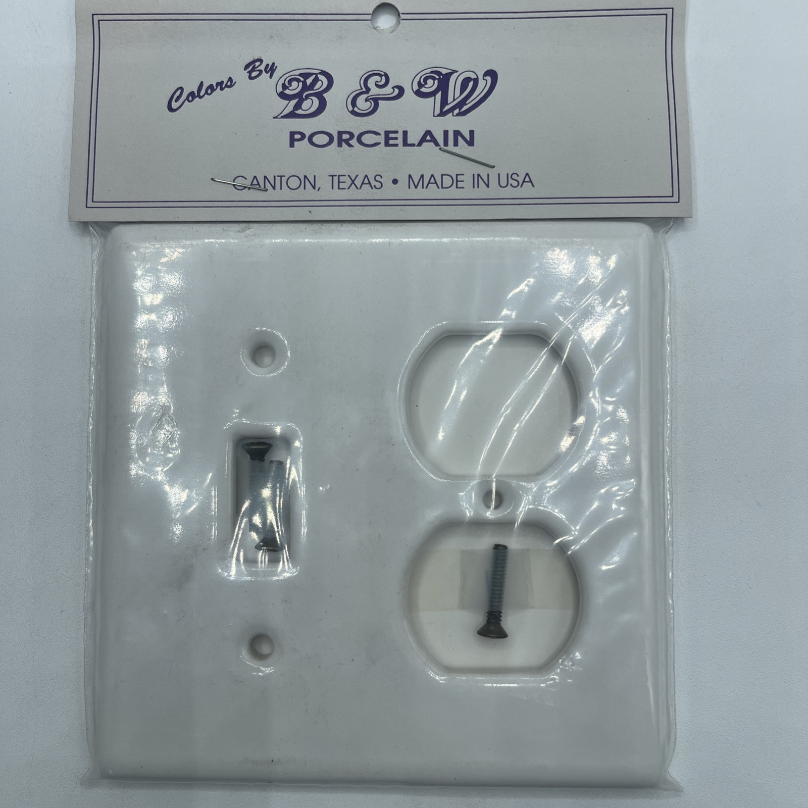NOS VTG Porcelain Double White Light & Outlet Switch Plate Cover MCM Restoration
