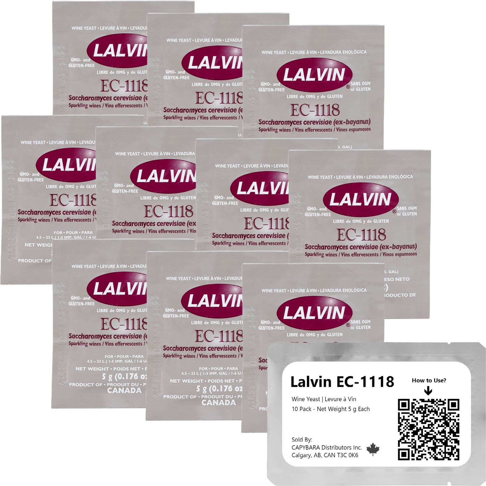 Lalvin EC-1118 Wine Yeast (10 Pack) - Make Wine Cider Mead Kombucha 5g Sachets