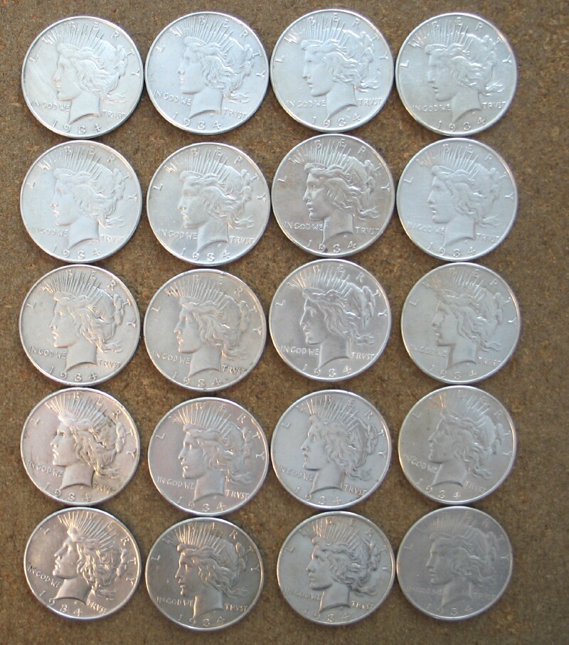 ROLL 1934-P  PEACE SILVER DOLLARS..  AU/BU