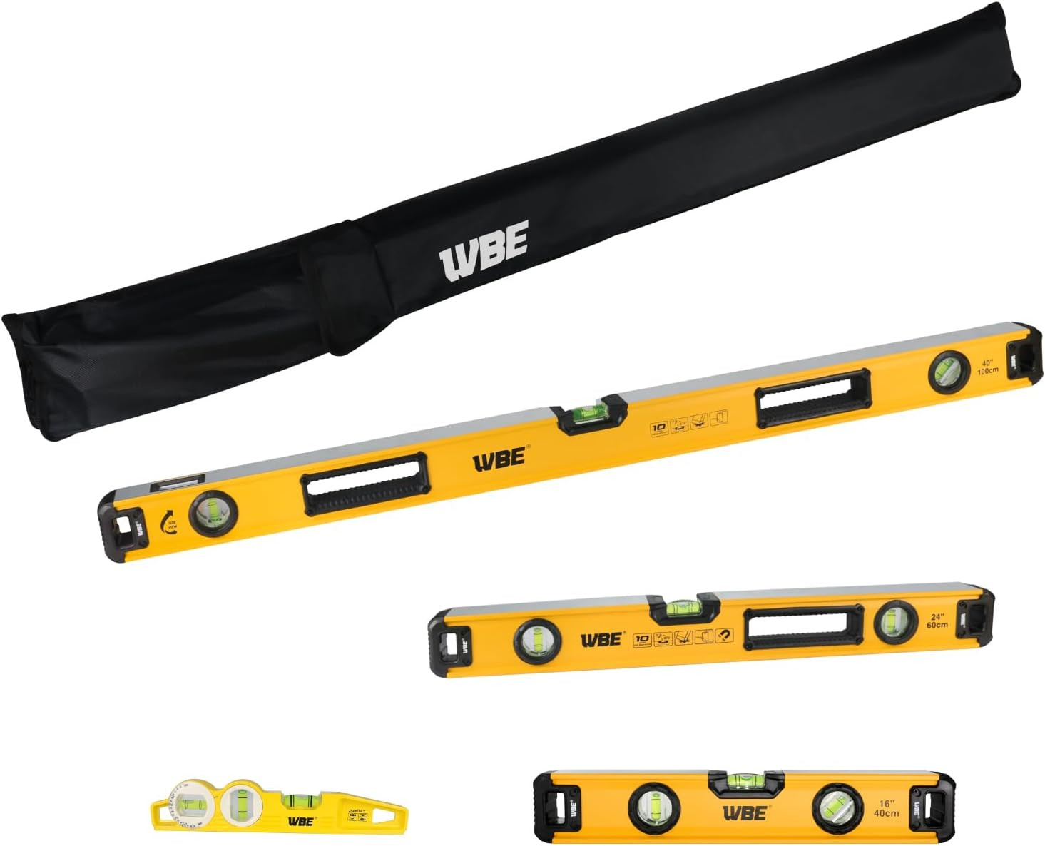 4-Piece Heavy Duty Torpedo Level Set, 12", 20", 40" Spirit Level