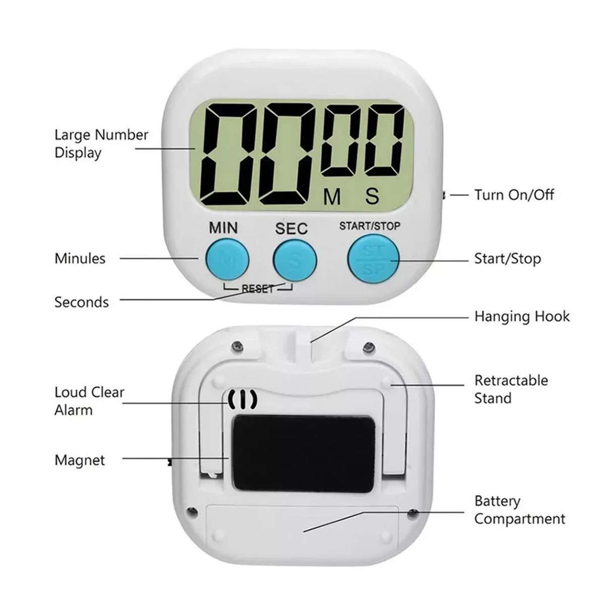 2/4/6X Magnetic LCD Digital Kitchen Cooking Timer Count Down Up Clock Loud Alarm
