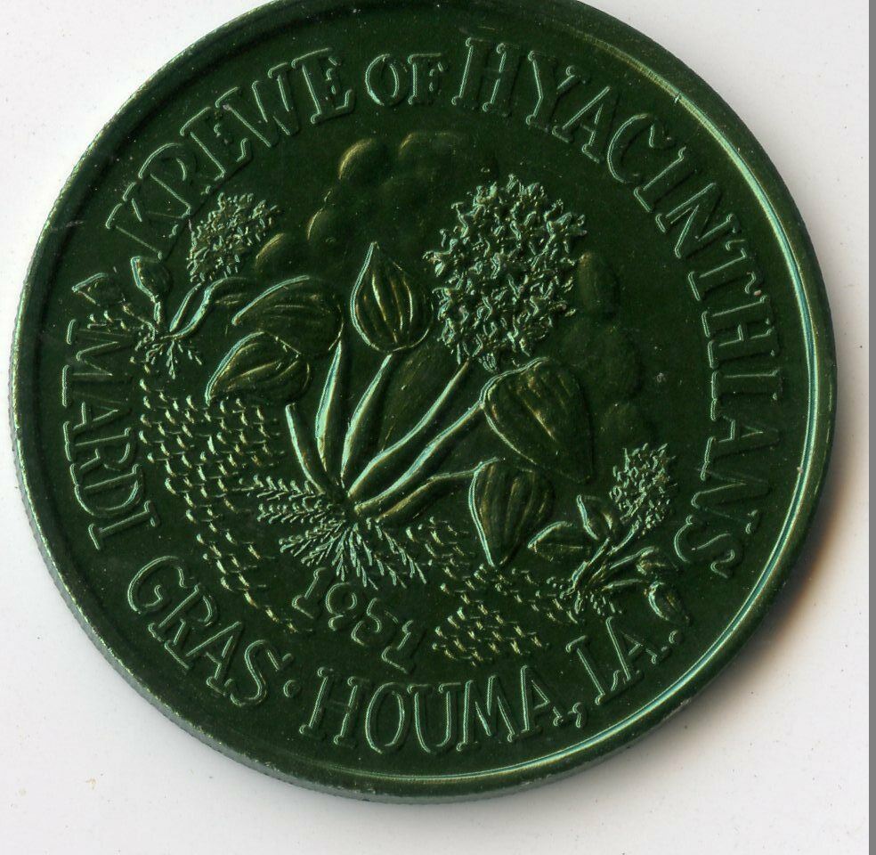 .Mardi Gras Doubloon Krewe of Hyacinthian 1987  Aluminum Green