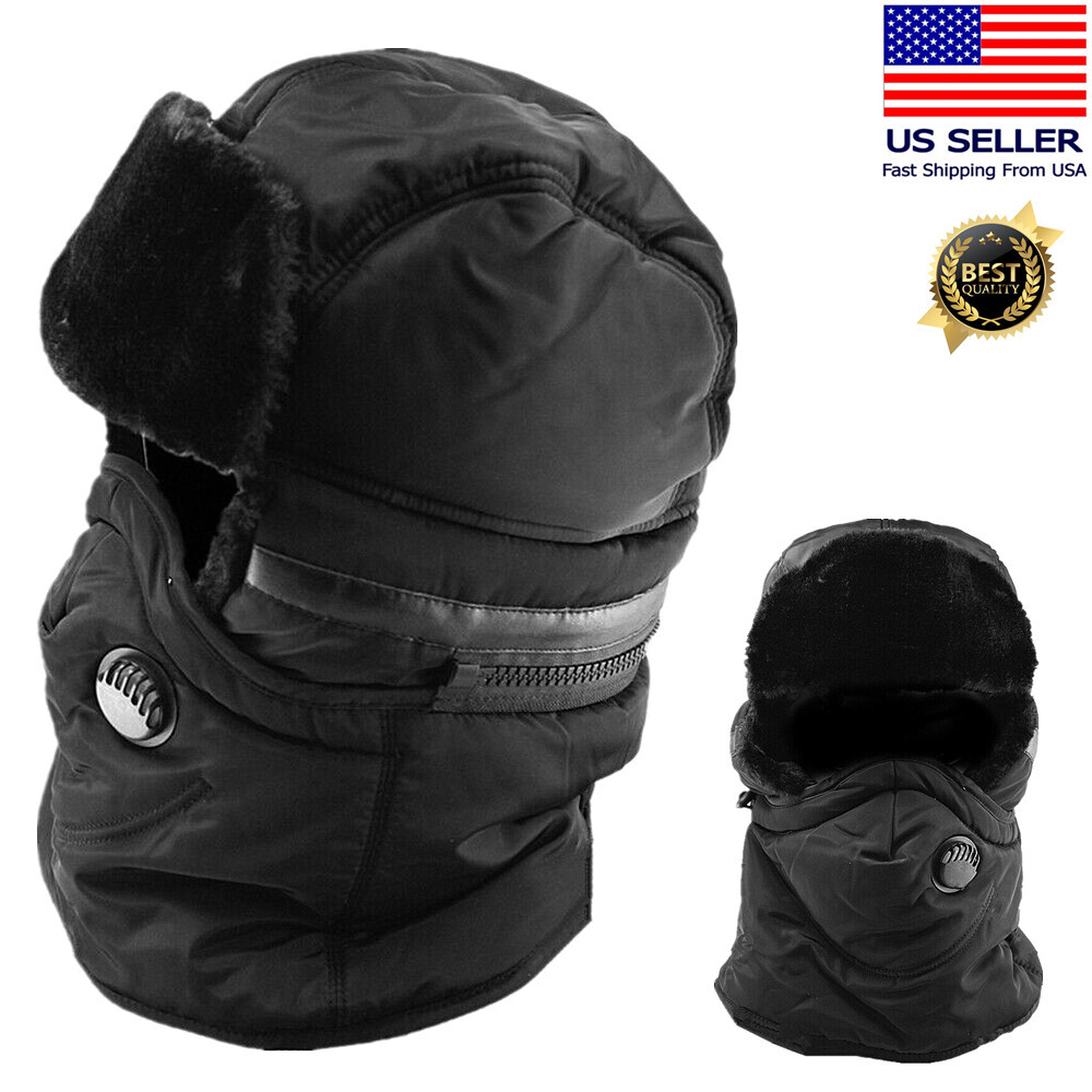Winter Thermal Trapper Outdoor Cap Aviator Russian Face Mask Thick Fur Ski Hat