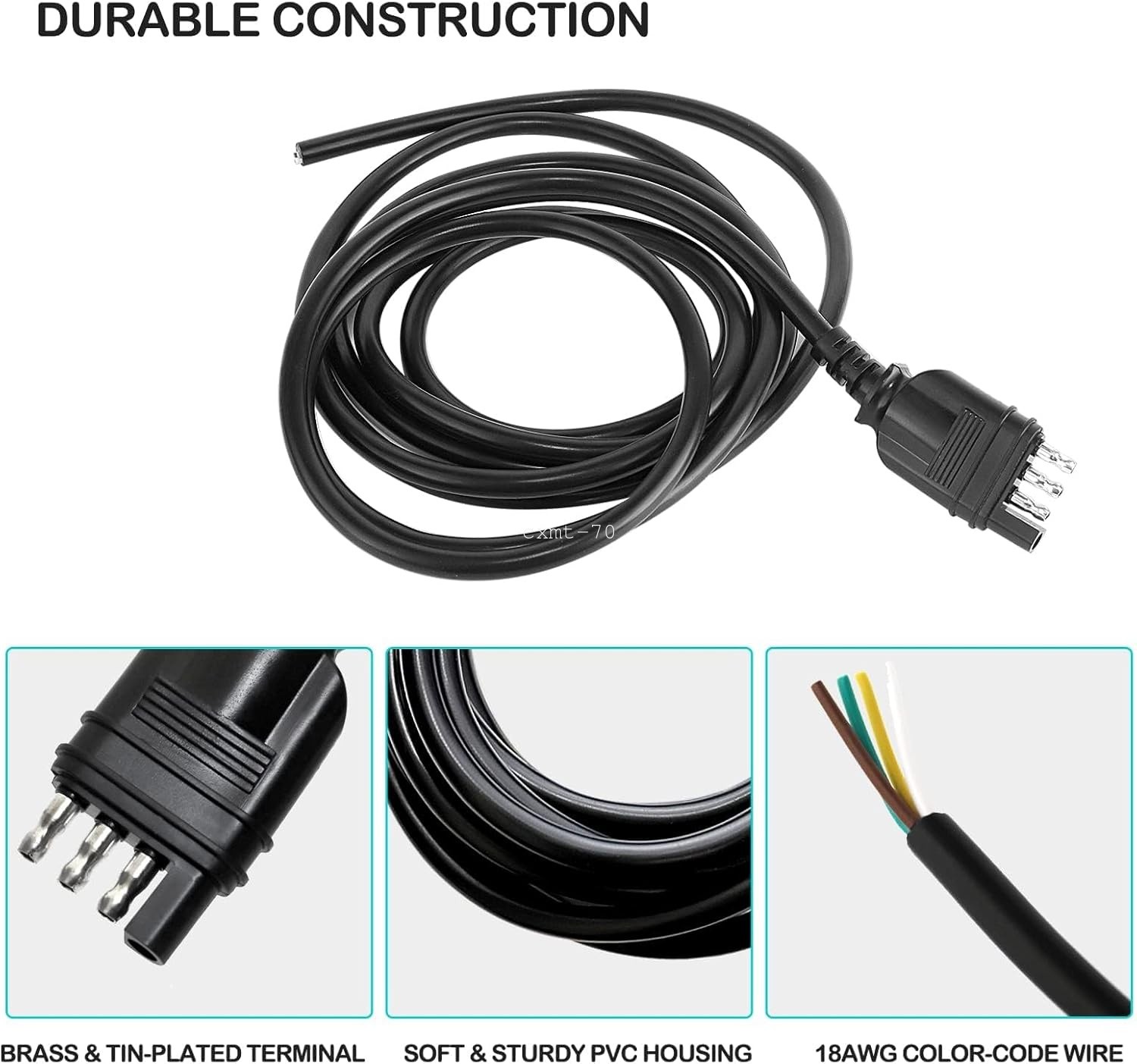 4-Pin Flat Trailer Wiring Harness w/ Brass Connectors RV Towing Cable 18AWG