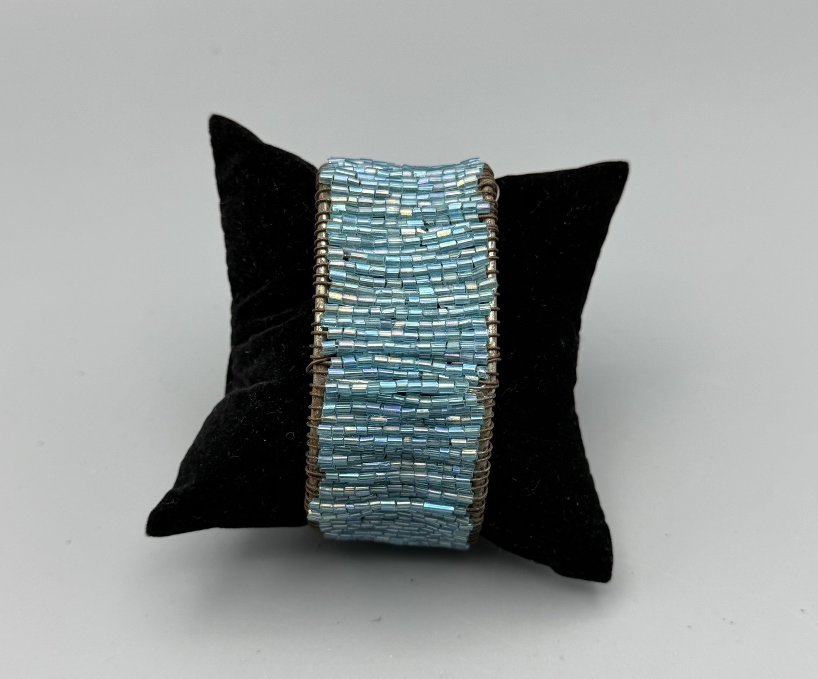 Handmade Turquoise Beaded Cuff Bracelet Wire Wrapped 6.75” x 1”