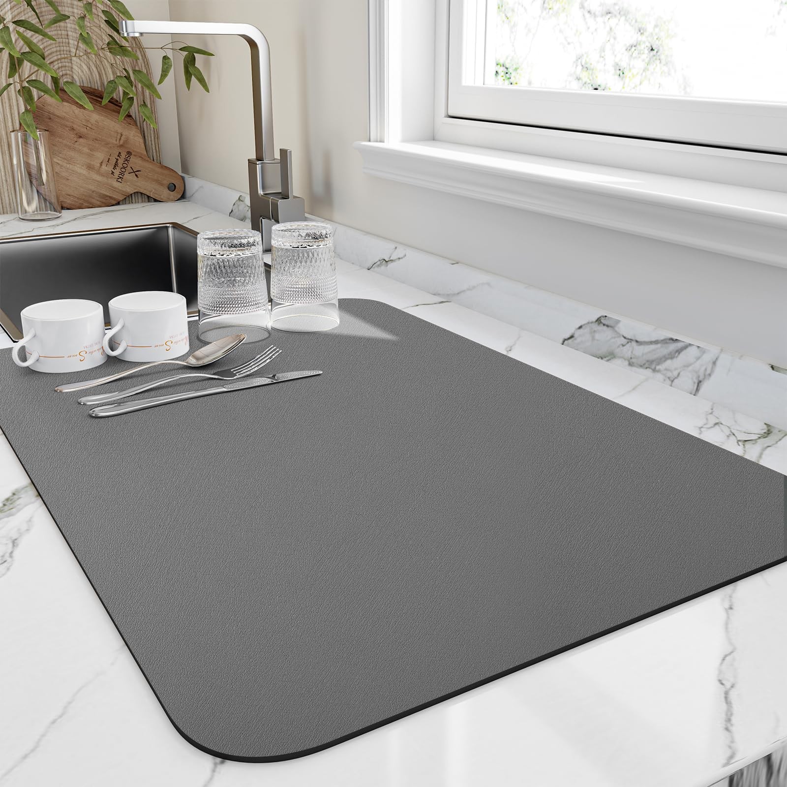Dish Drying Mat for Kitchen Counter, Heat Resistant Drainer Mats with Non-sli...