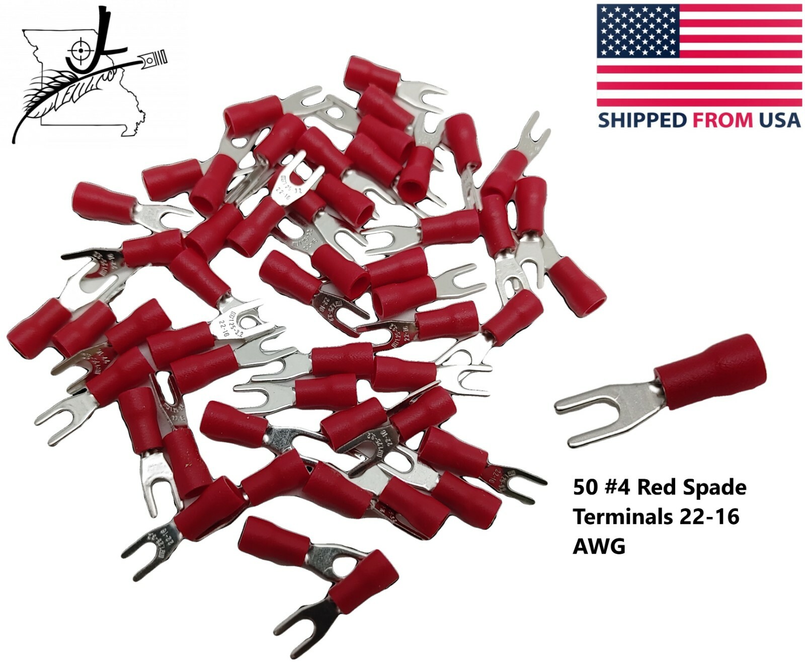 50x #4 Red Spade Terminal 22-16 AWG Wire Electrical Connector Fork End Crimp On