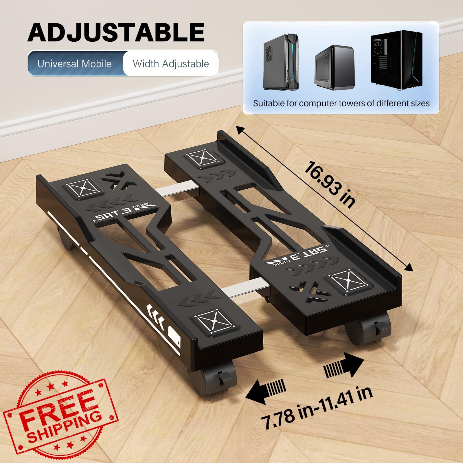 Hovadova Adjustable Computer Tower Stand Black Wheels