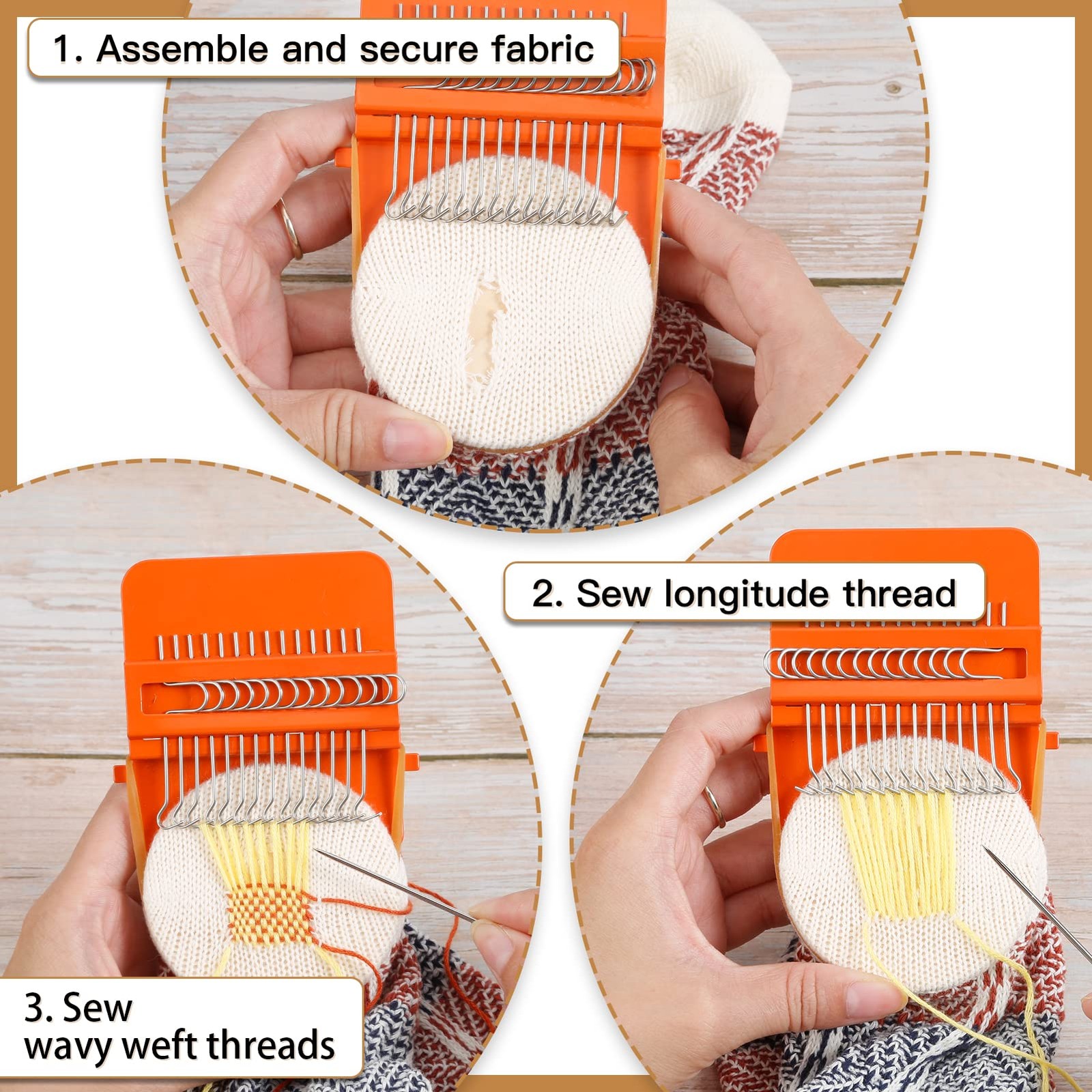 Speedweve Darning Mini Loom Kits Machine with 50 Color Threads, Sock Darning ...