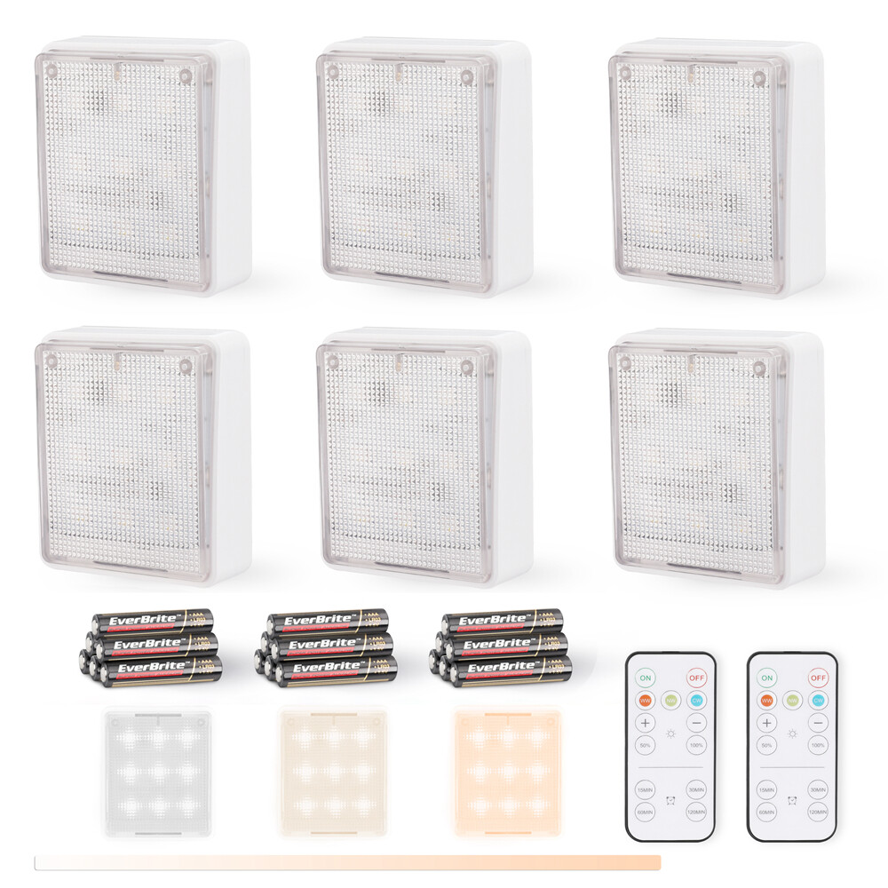 EverBrite 6 Packs LED Closet Lights Tap Lights Remote Control Warm & Cool White