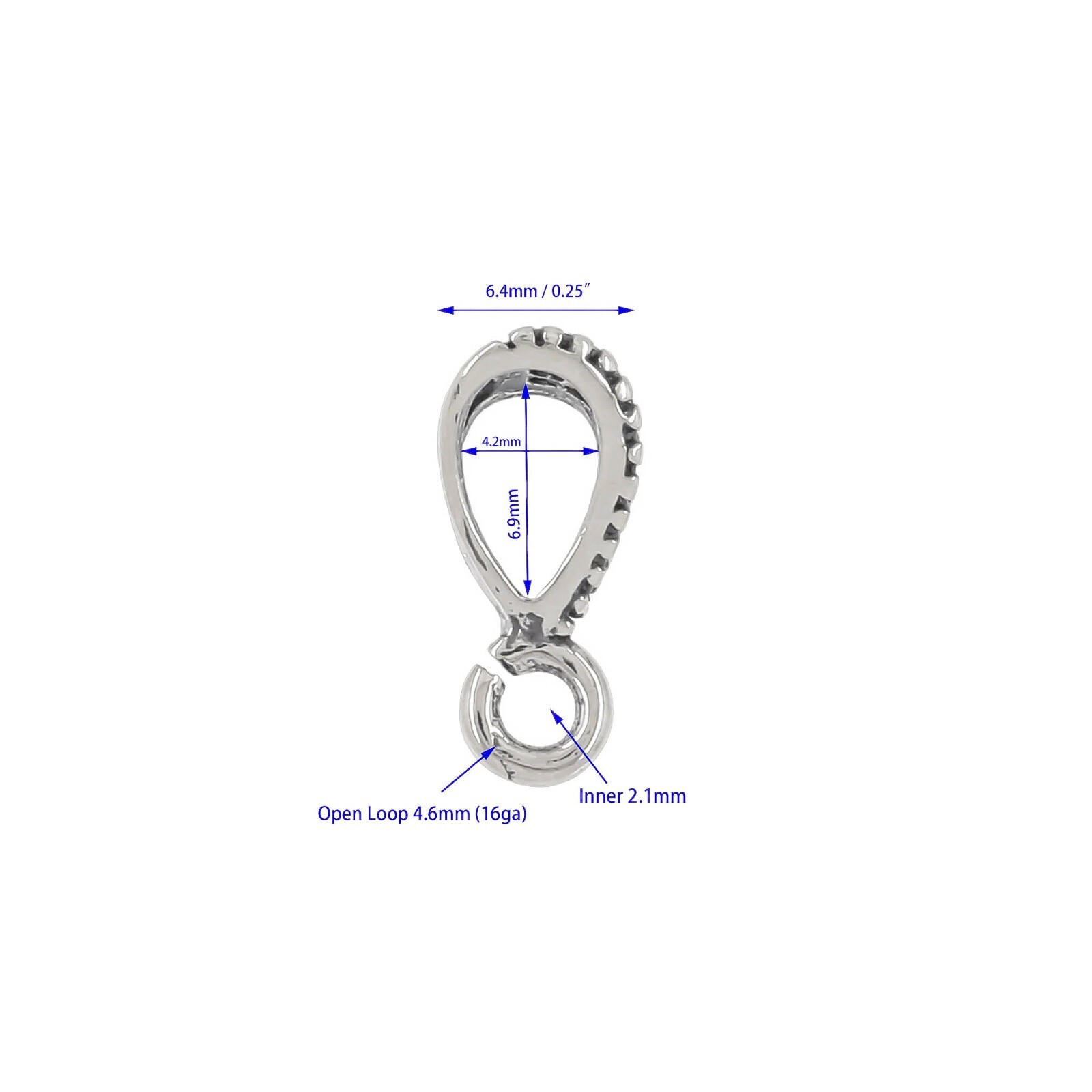 Sterling Silver Flower Pendant Clasp Bail Connector with Open Loop #51176