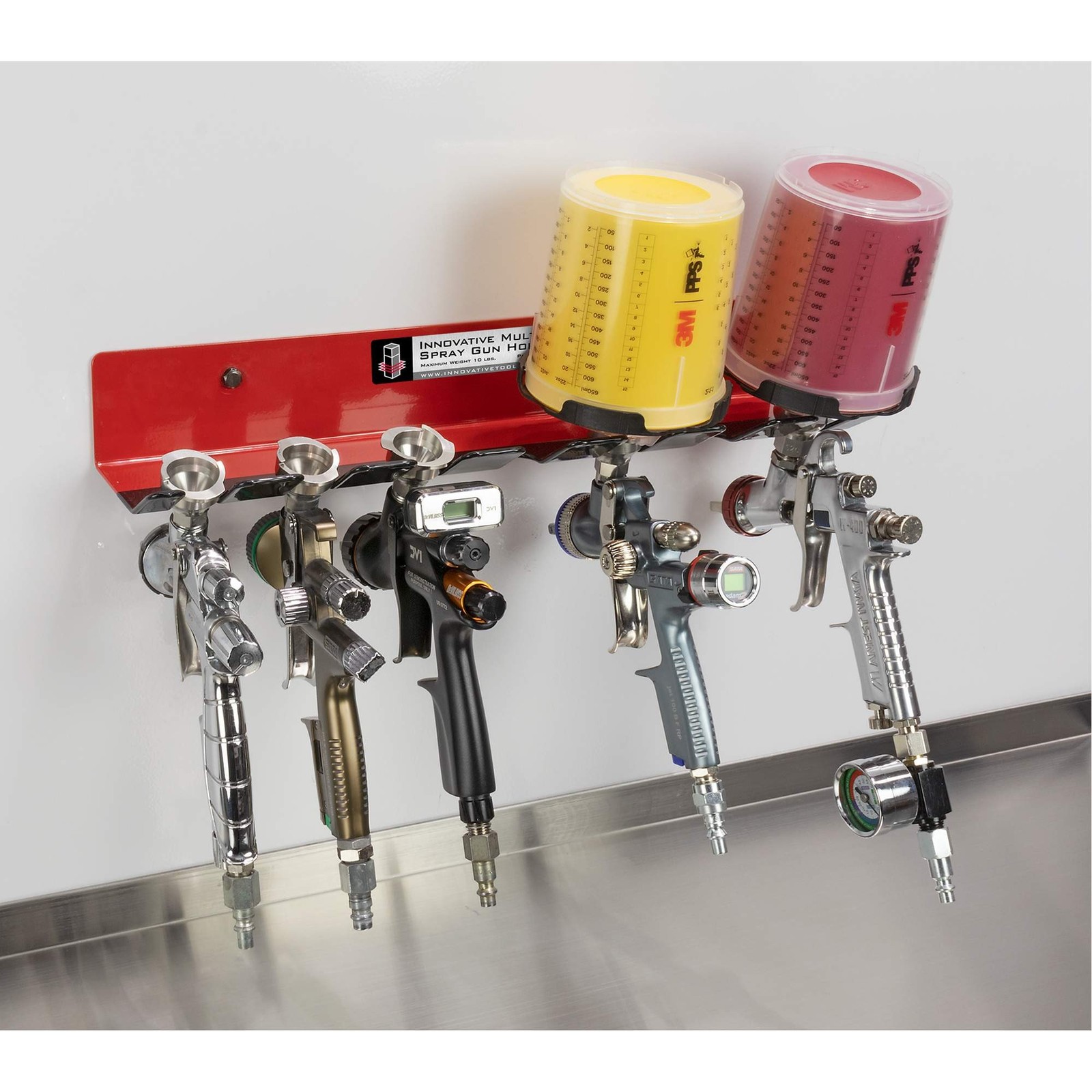 Innovative Tools I-SGH-7 Spray Gun Holder, holds up to 7 guns, rubber coated