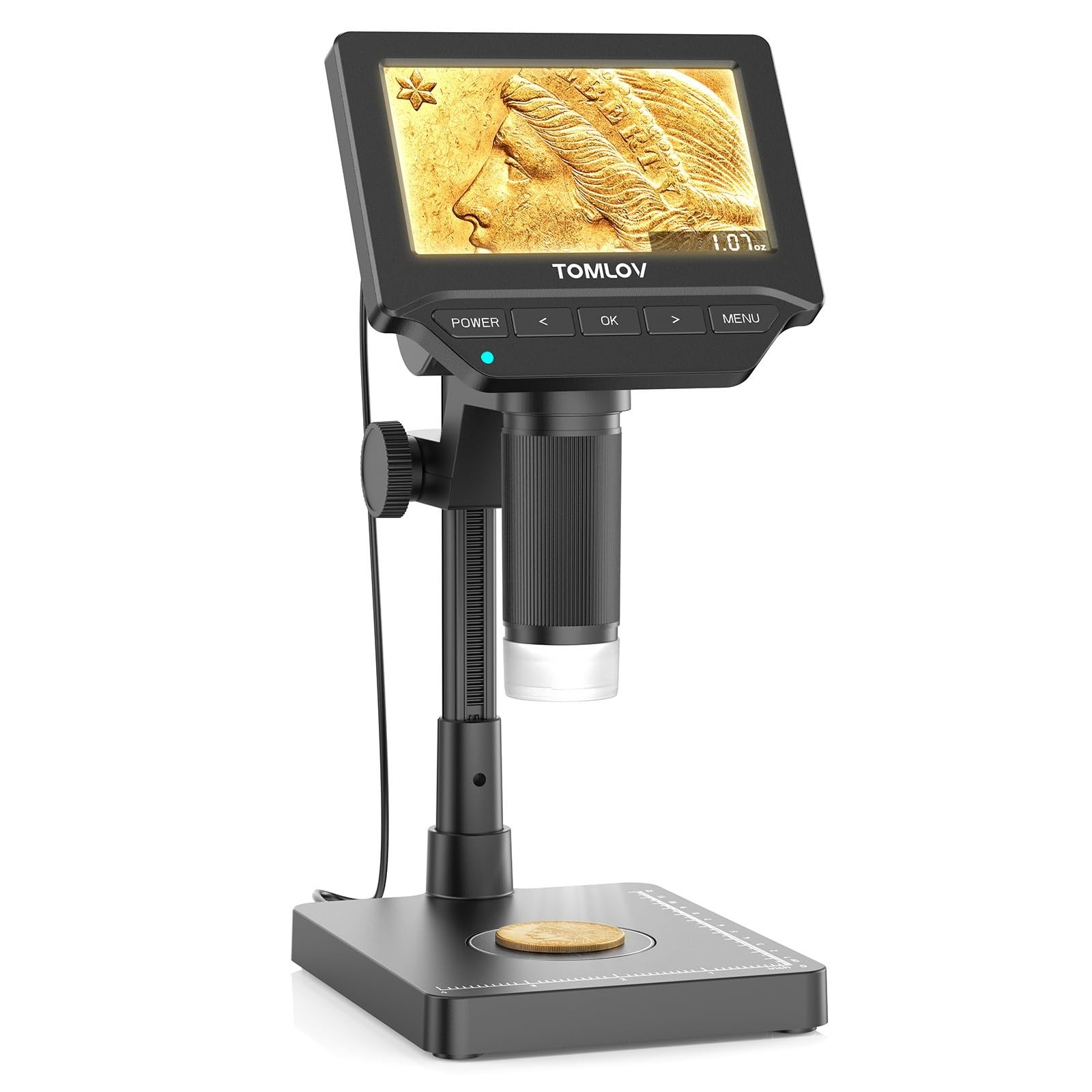 4.3" Digital Coin Microscope with Scale, Error Coin Magnifier, LED Lights, USB C