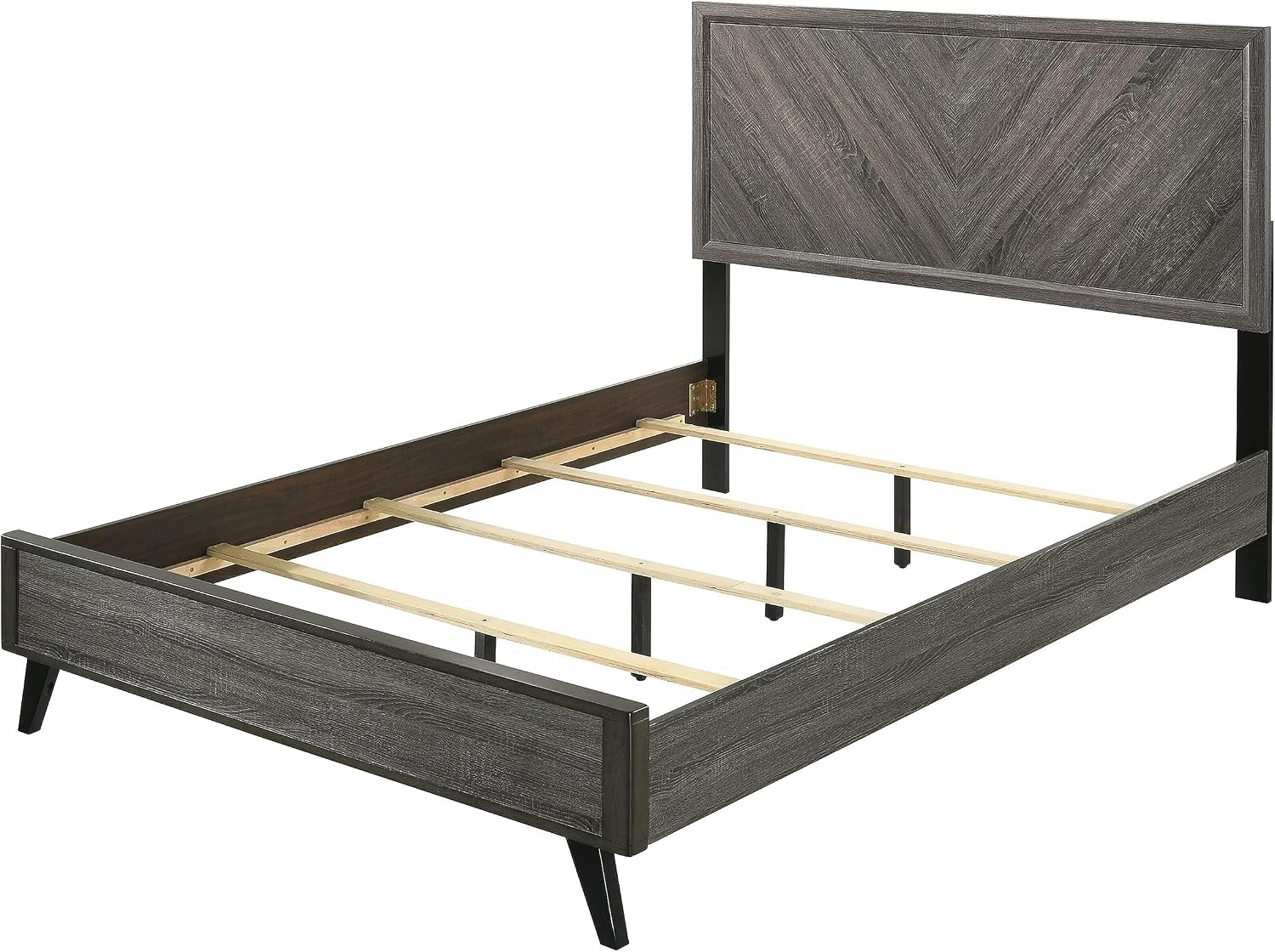 Aster Modern Wood Panel Bed with Chevron Pattern for Bedroom, Guest Room, King,
