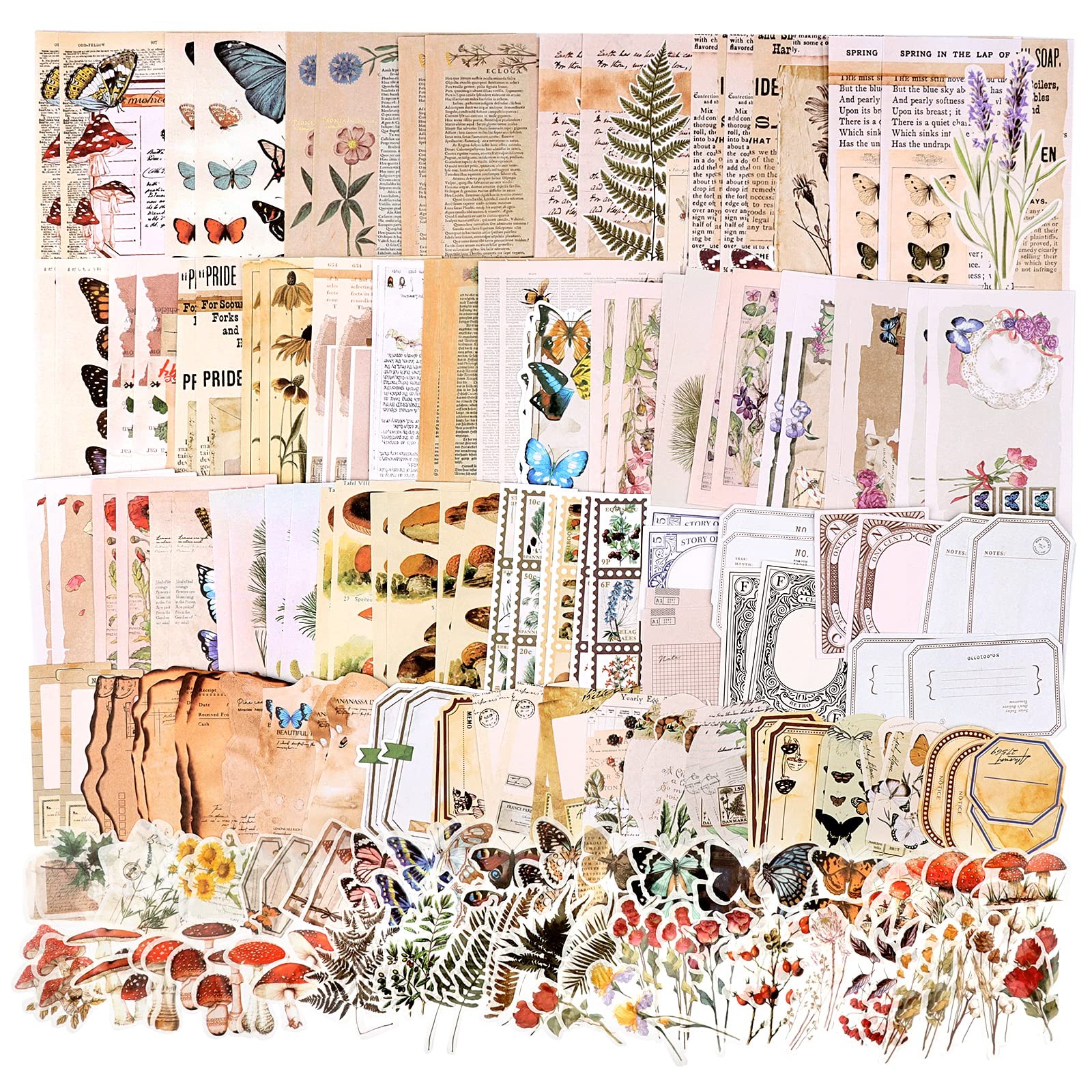 Draupnir 200pcs Vintage Junk Journal Supplies,Scrapbook 200pcs, Nature