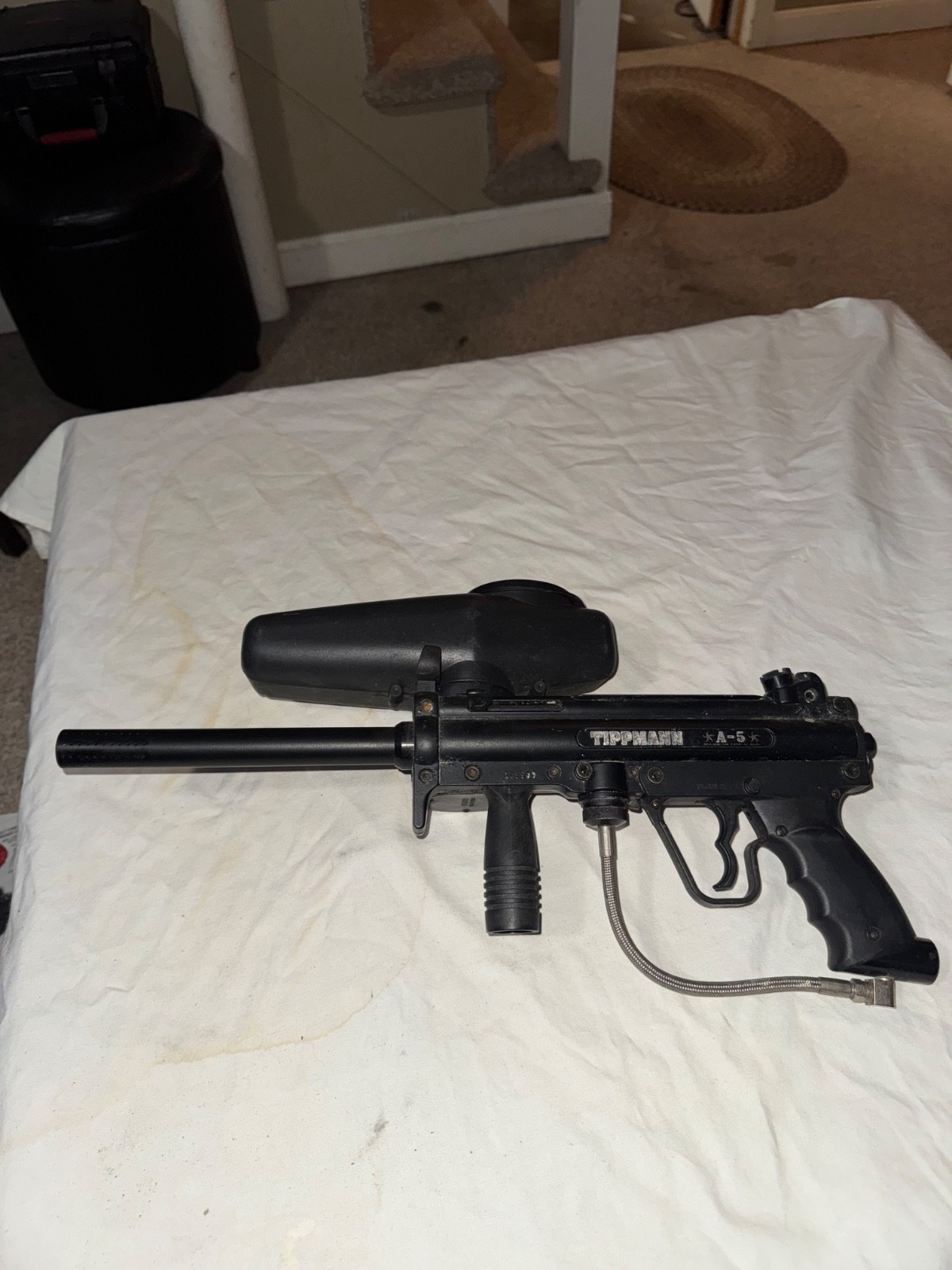 Used Tippmann A-5  Paintball Marker with trigger upgrade Mechanical Gun Black
