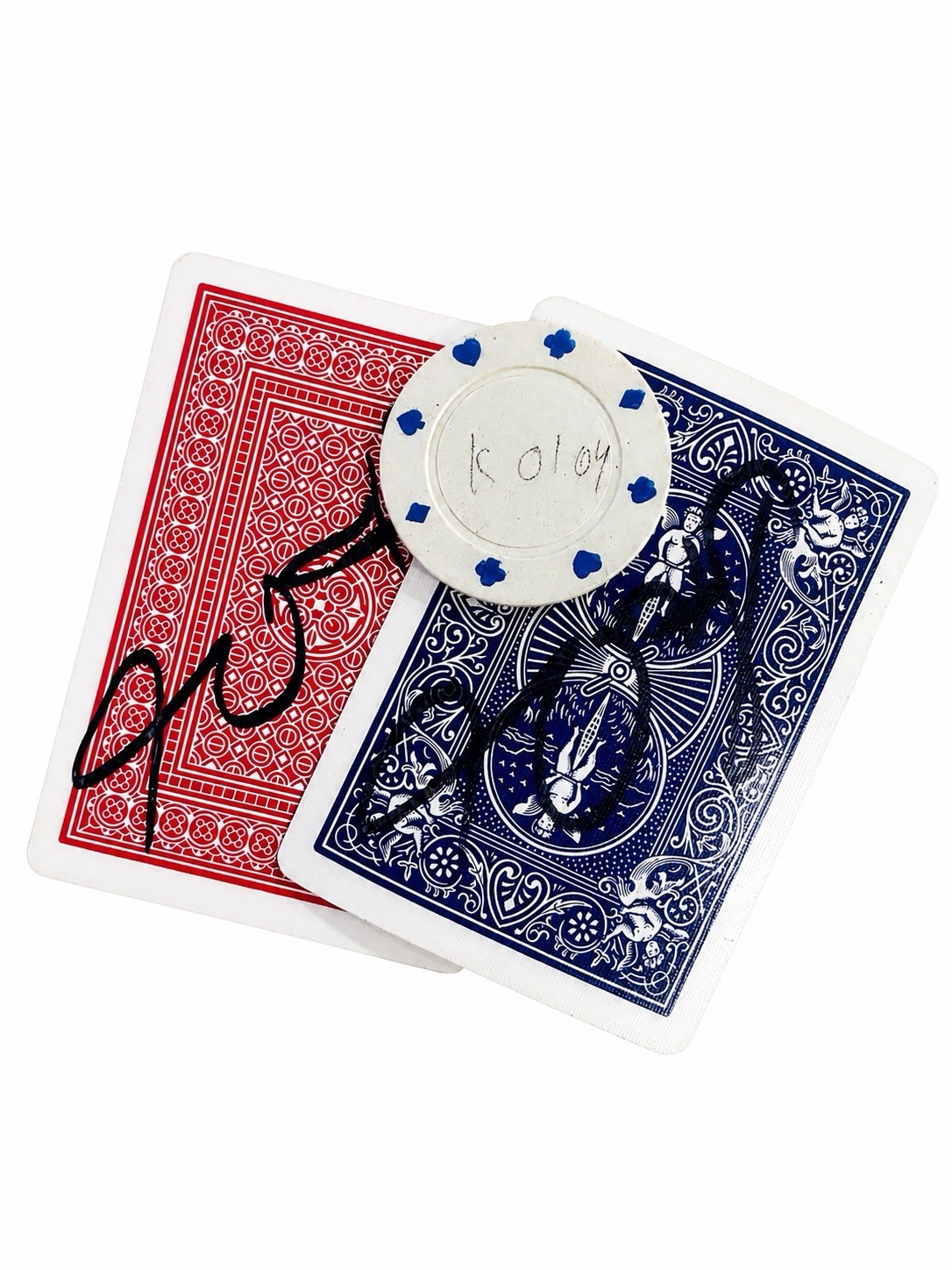 2 Signed Playing Card Decks + KOLOS Poker Chip Magician Autograph? RARE