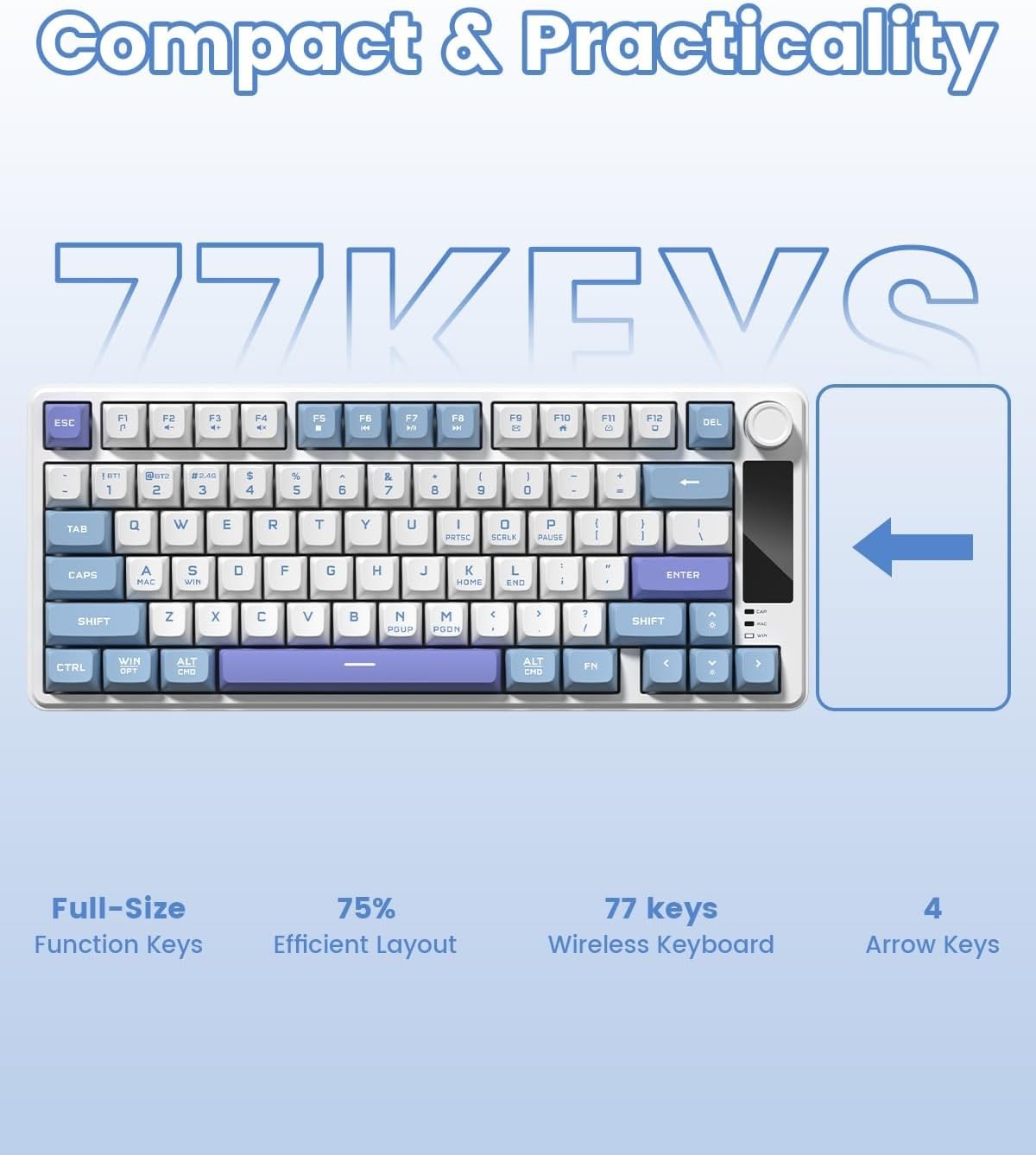 Elegant Womier DK75 Wireless Gaming Keyboard with RGB Backlighting, 75% Layout