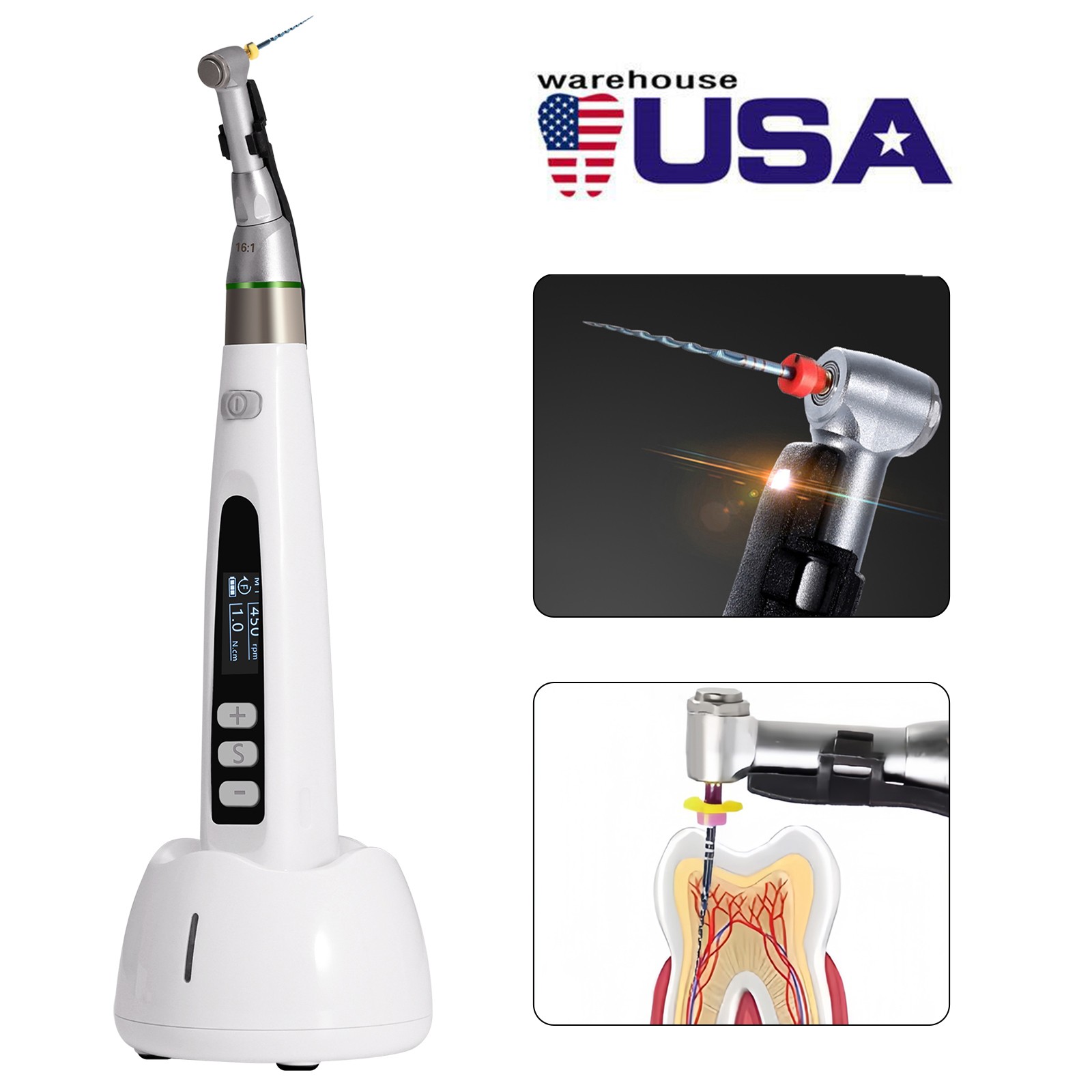Dental Cordless LED Endo Motor 16:1 Contra Angle/Contra Angle Head