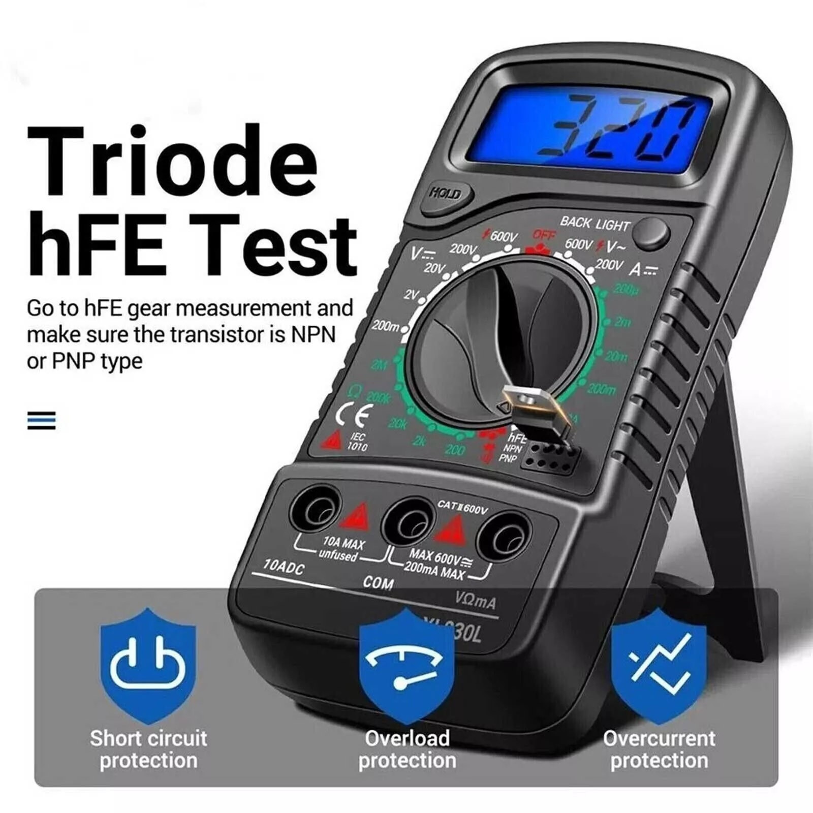 LCD Digital Multimeter Voltmeter Ammeter Ohmmeter Volt AC DC Transistor Tester