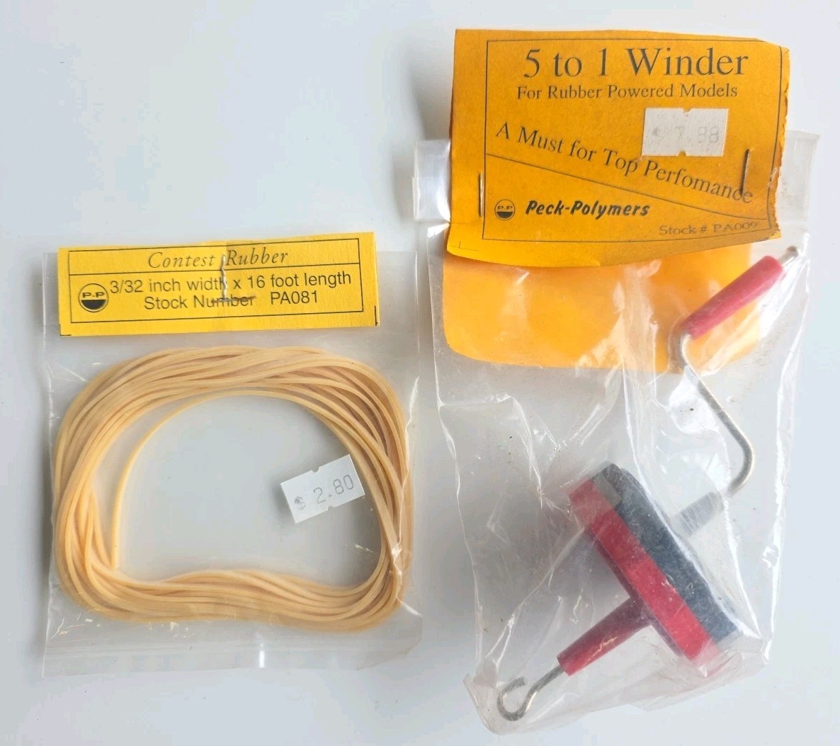 Vintage Peck Polymers Prop Winder for Rubber Powered Planes 5:1 Ratio w/ Rubber