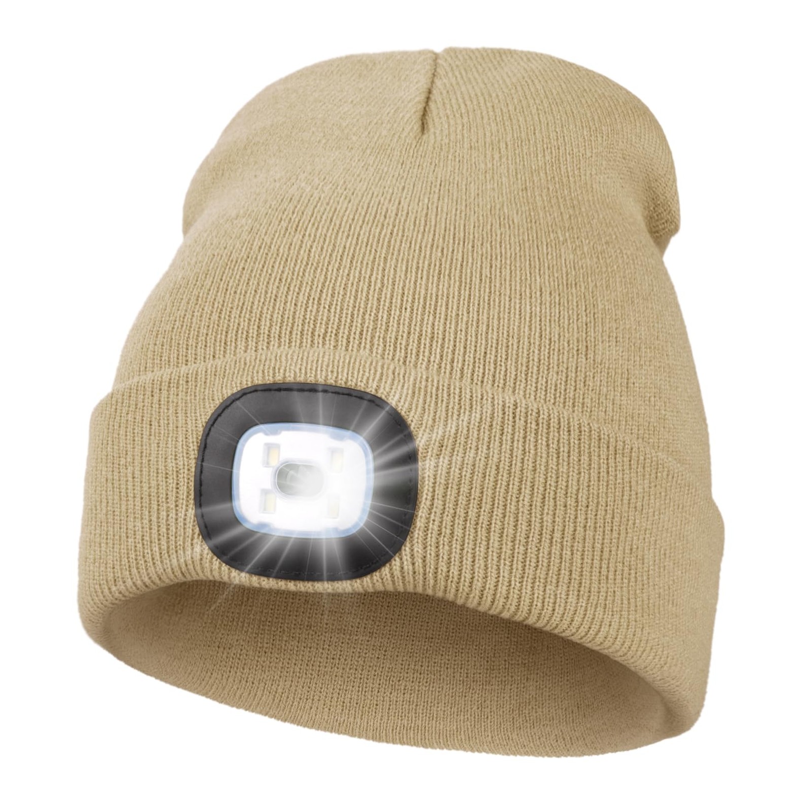 MELASA Unisex Hat with Light, USB Rechargeable Hands One Size, Light Almond
