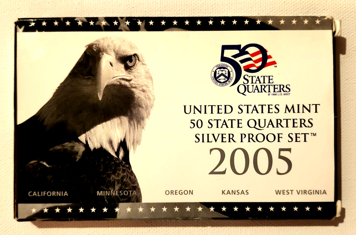 2005-S US Mint Silver Proof State Quarters Set, Box & COA, CA MN OR KS WV