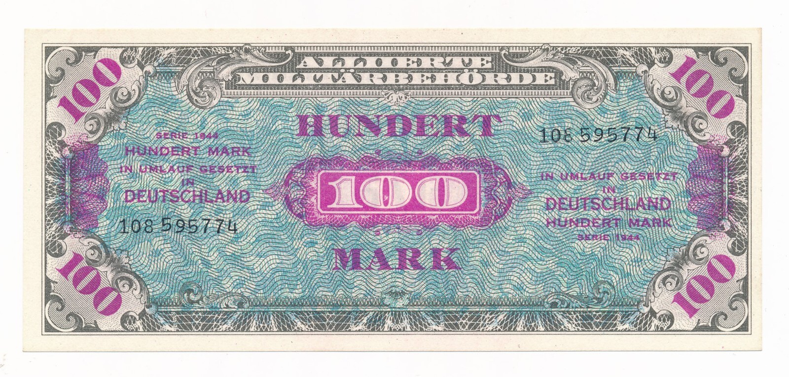 GERMANY Allied Occupation 100 Mark 1944 P. 197 / 197b Russian Printing aUnc (AU)