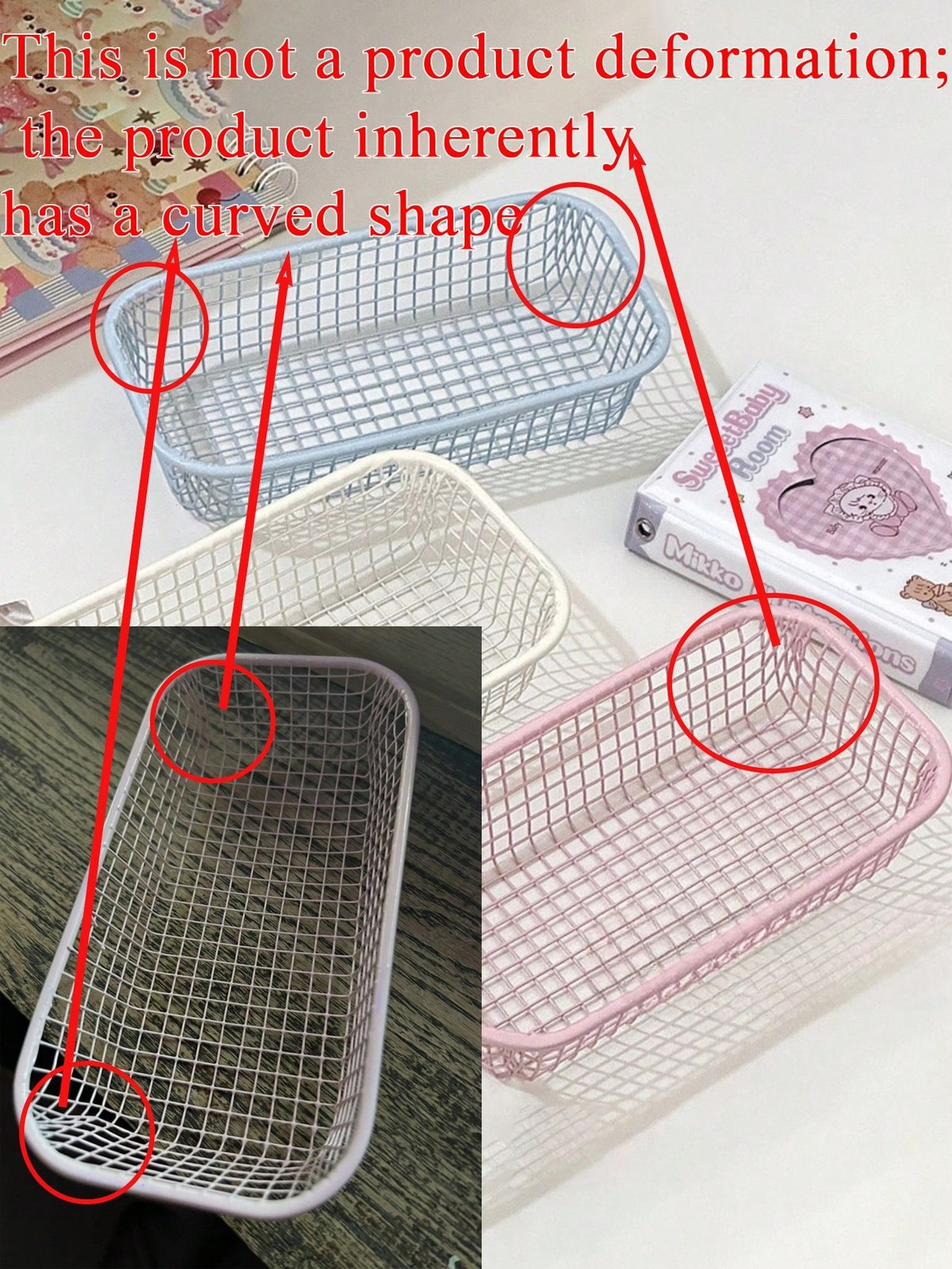 Storage Baskets, Smooth Edge Reinforced Metal Wire Mesh Organizer