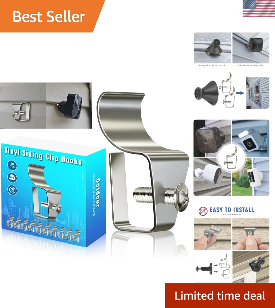 10-Pack Weatherproof Outdoor Camera Mount Clips for Easy Siding Installation