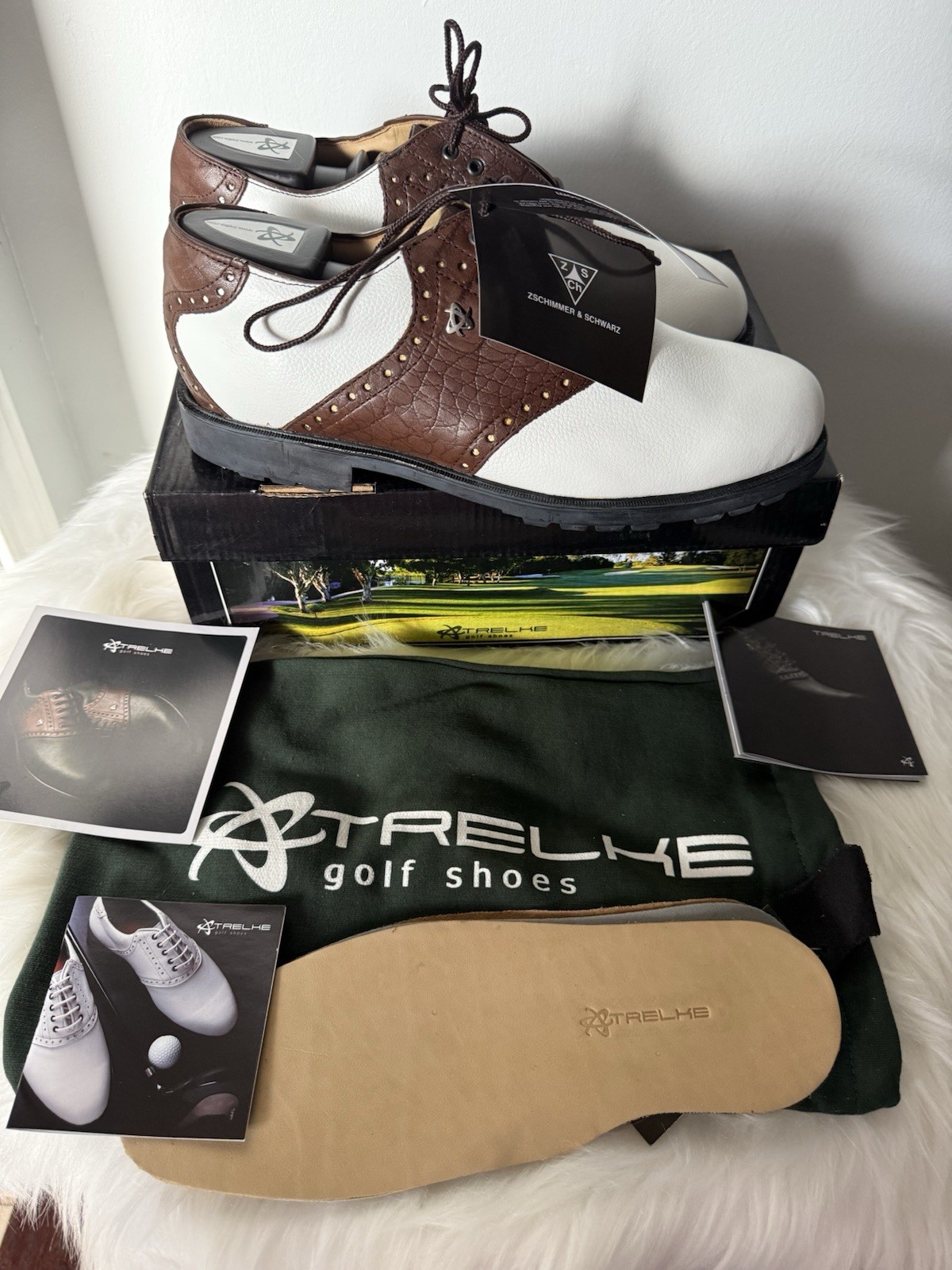 Trelhe Golf Shoes – Men’s Size 8.5 – Brown & White – NEW with Tags