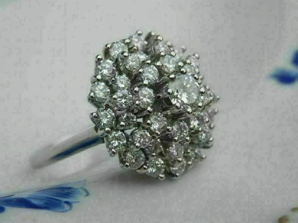14K White Gold Plated 2.00Ct Round Cut Lab Created Diamond Cluster Wedding Ring