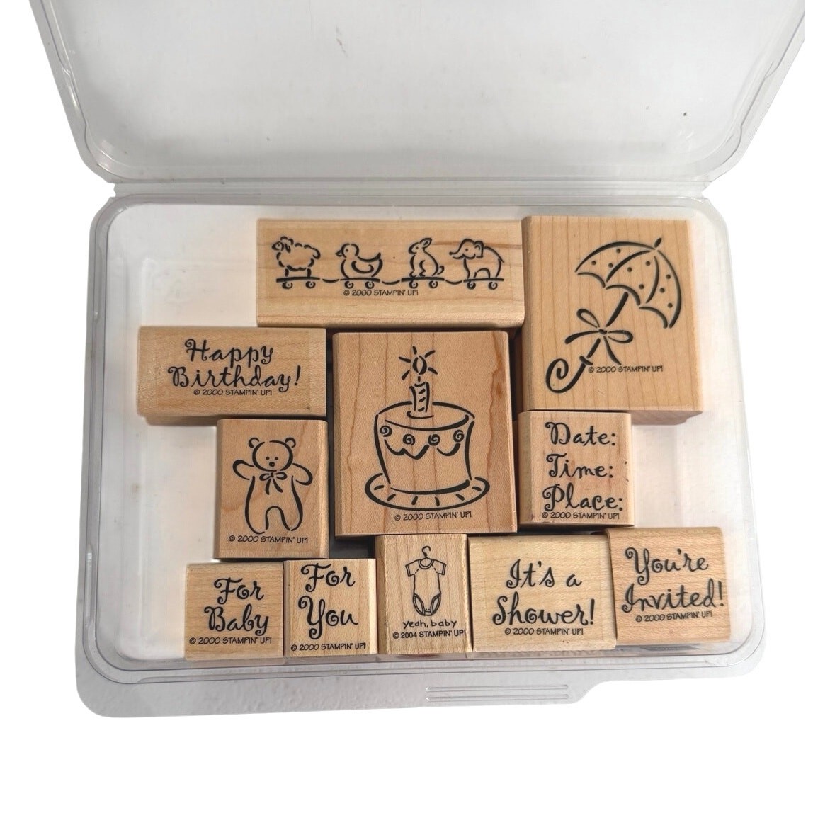 Stampin’ Up wooden stamps set of 11 “announcements”