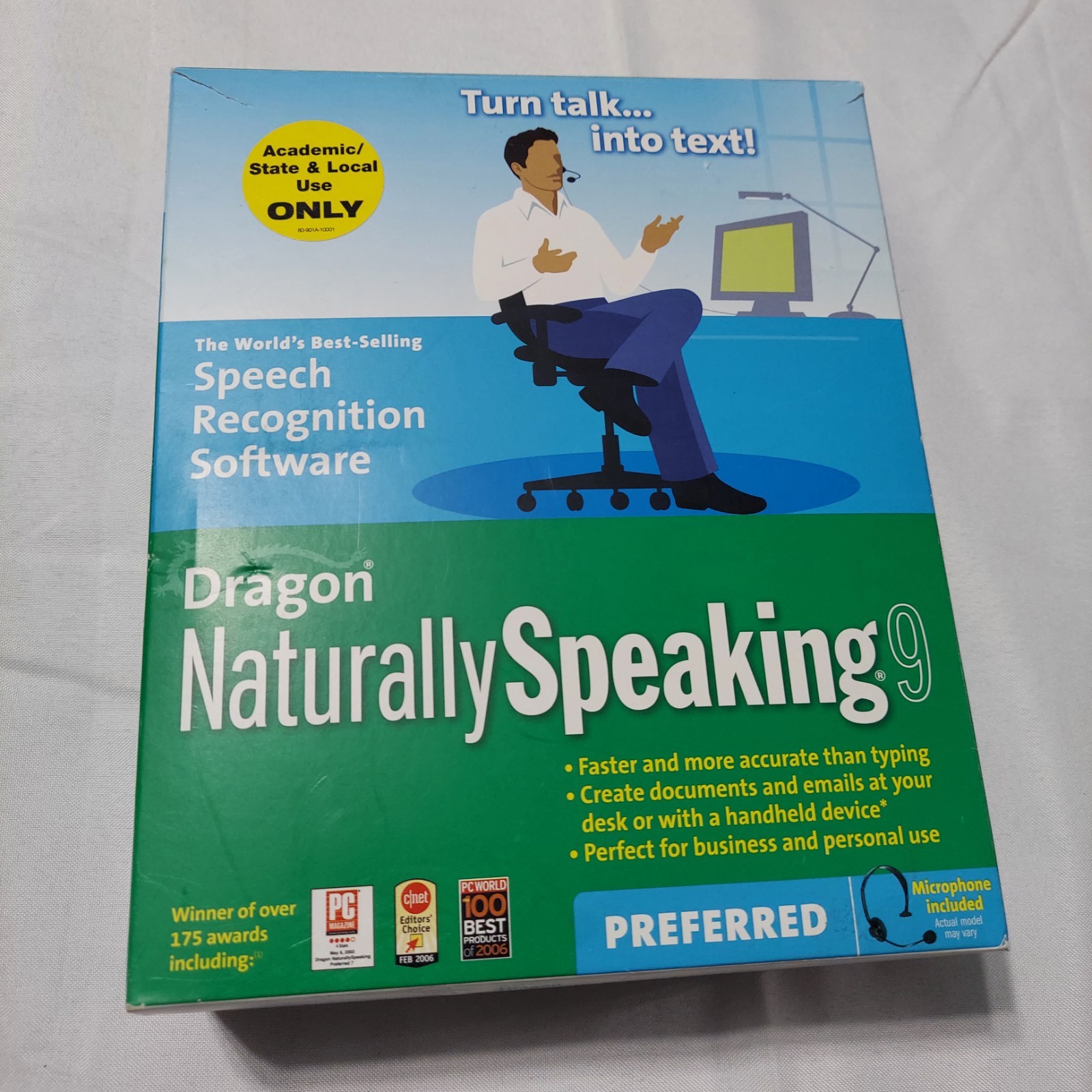 Dragon NaturallySpeaking 9 Preferred Speech Recognition Software PC Complete NOB