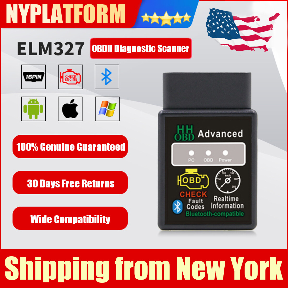 Bluetooth OBD2 OBDII Car Diagnostic Scanner Auto Fault Code Reader Tool ELM327.