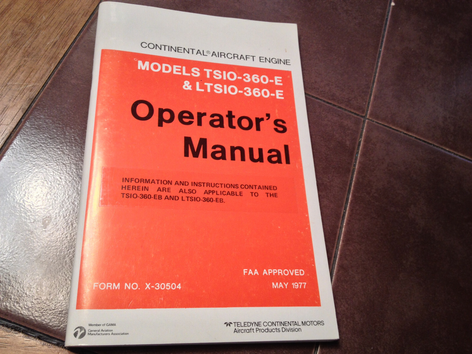 Continental TSIO-360-E & LTSIO-360-E Operator's Manual