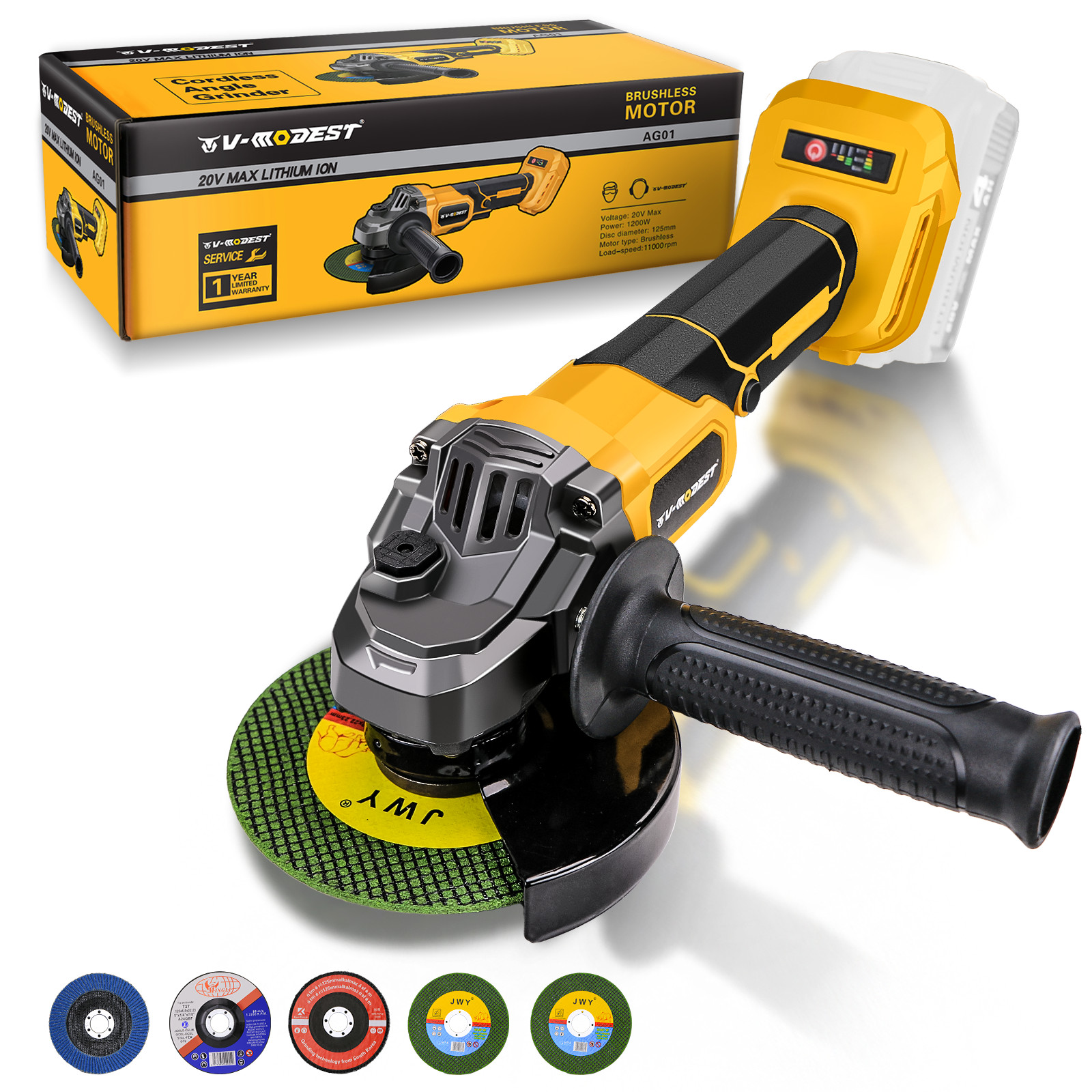 4-1/2" Cordless Angle Grinder Fist Dewalt 20V MAX Battery w/to 5" Cutting Blade